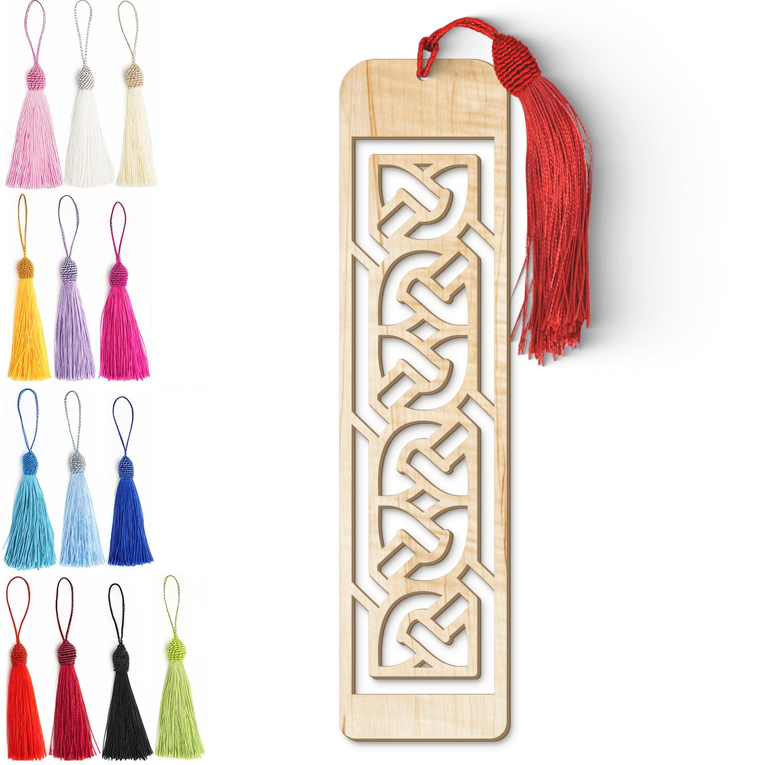 Celtic Wooden Bookmark – Laser Cut Interlocking Knot Design | Silky Tassel
