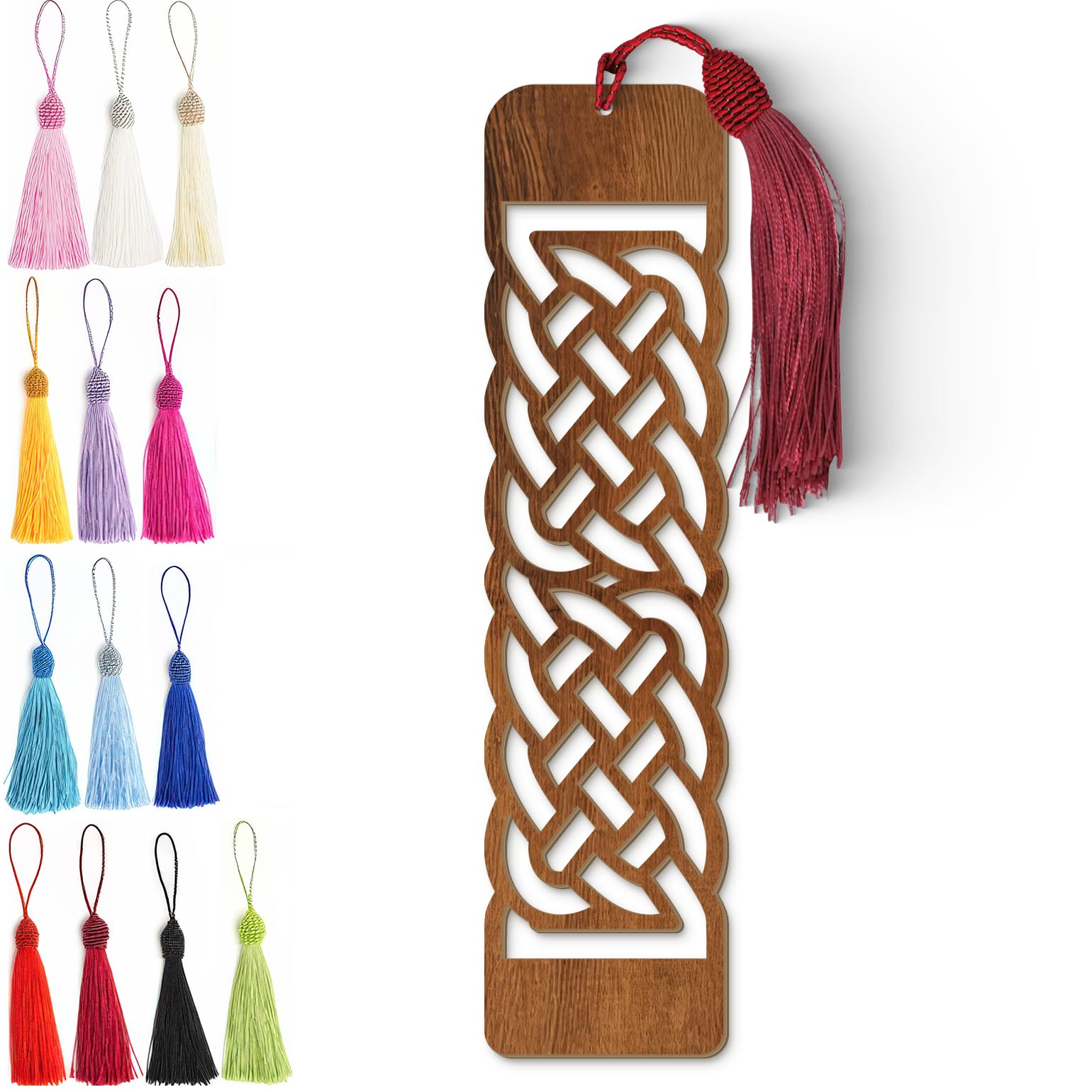 Celtic Wooden Bookmark – Handmade Laser Cut Dark Wood Grain Design with Tassel