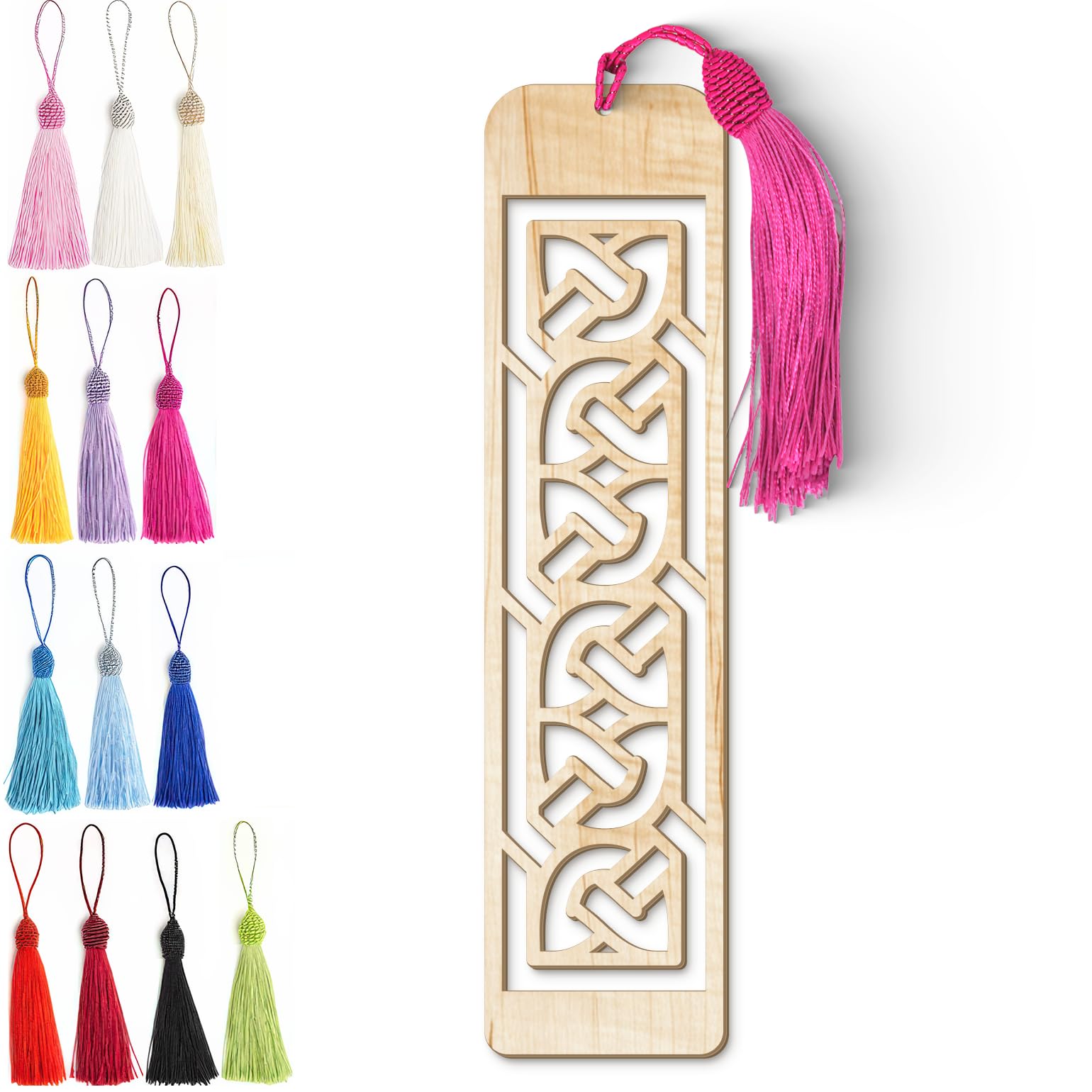 Celtic Wooden Bookmark – Laser Cut Interlocking Knot Design | Silky Tassel