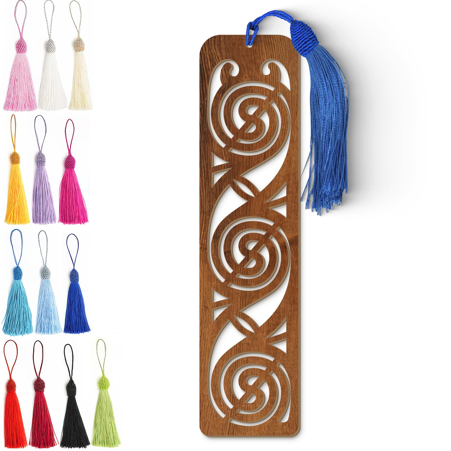 Wooden Bookmark | Celtic Spiral Design - Laser Cut Dark Wood Finish with Tassel