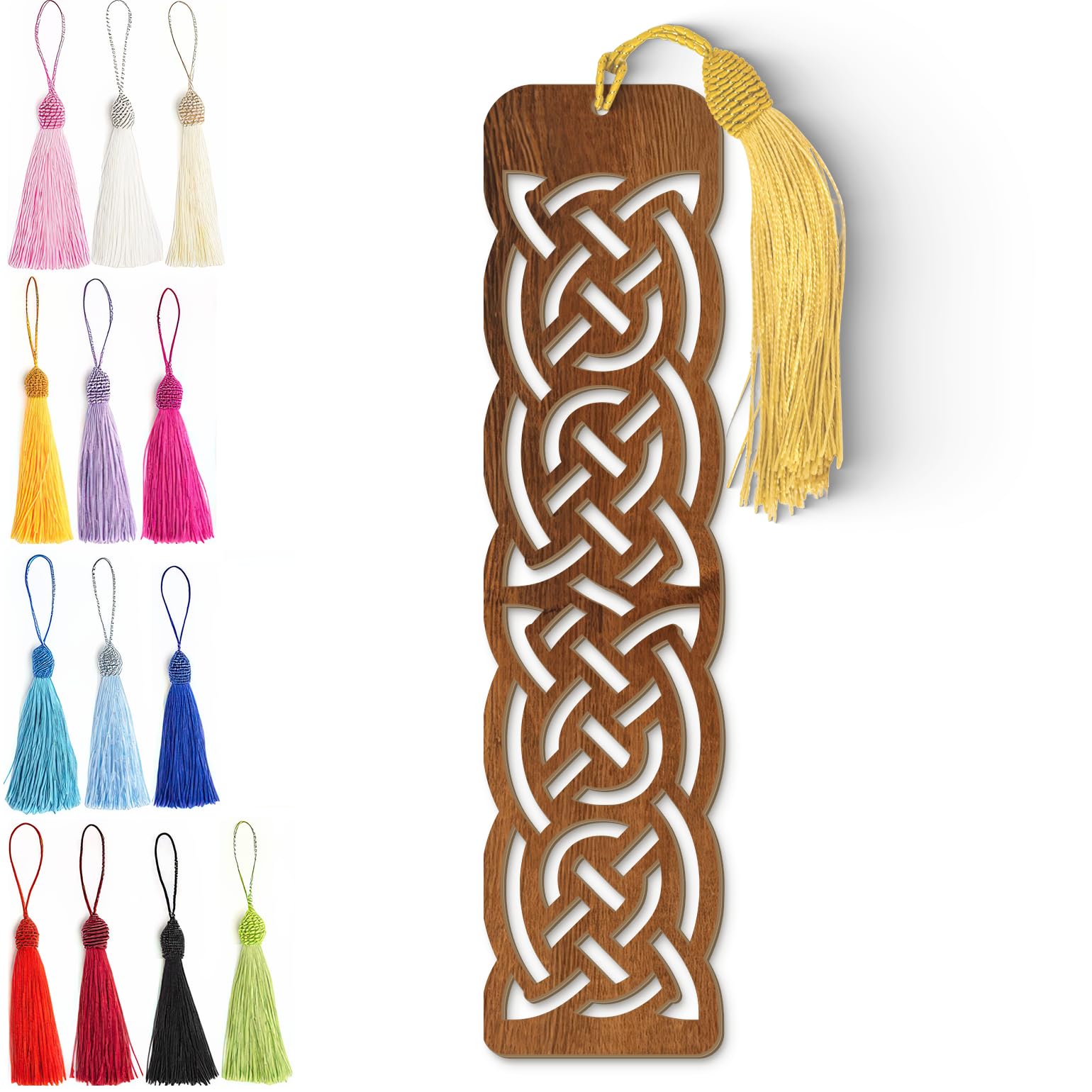 Celtic Wooden Bookmark – Laser Cut Knot Design with Dark Wood Grain Tassel