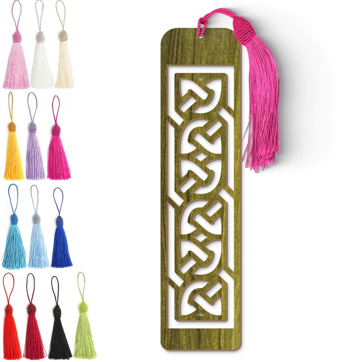 Celtic Wooden Bookmark – Laser Cut Interlocking Knot Design with Olive Green Finish