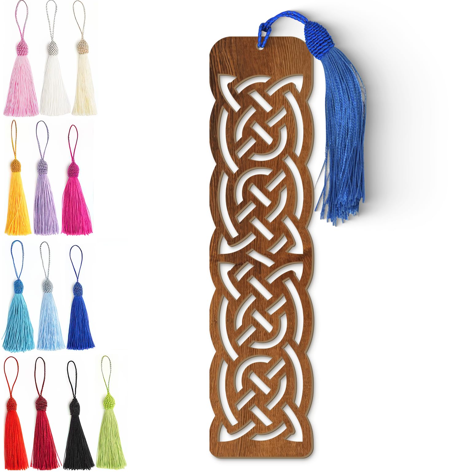 Celtic Wooden Bookmark – Laser Cut Knot Design with Dark Wood Grain Tassel