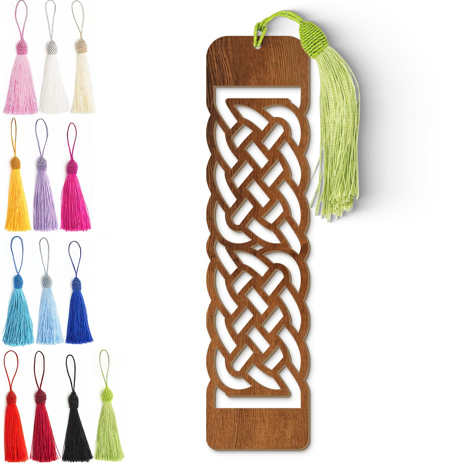 Celtic Wooden Bookmark – Handmade Laser Cut Dark Wood Grain Design with Tassel