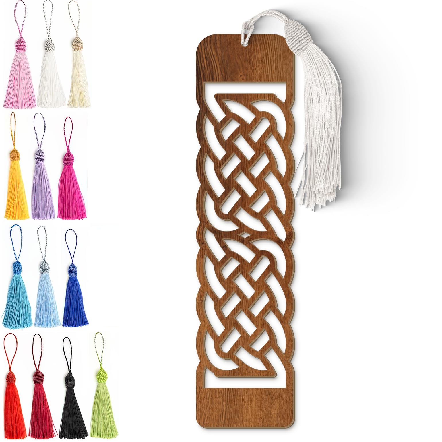 Celtic Wooden Bookmark – Handmade Laser Cut Dark Wood Grain Design with Tassel