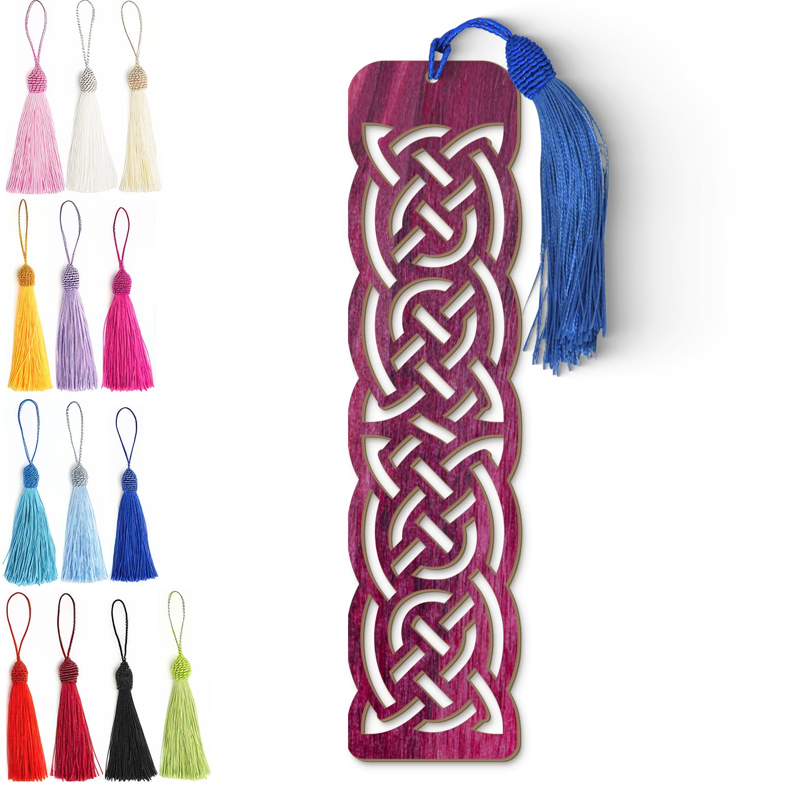 Celtic Wooden Bookmark – Laser Cut Purple Wood Grain With Tassel, Handmade