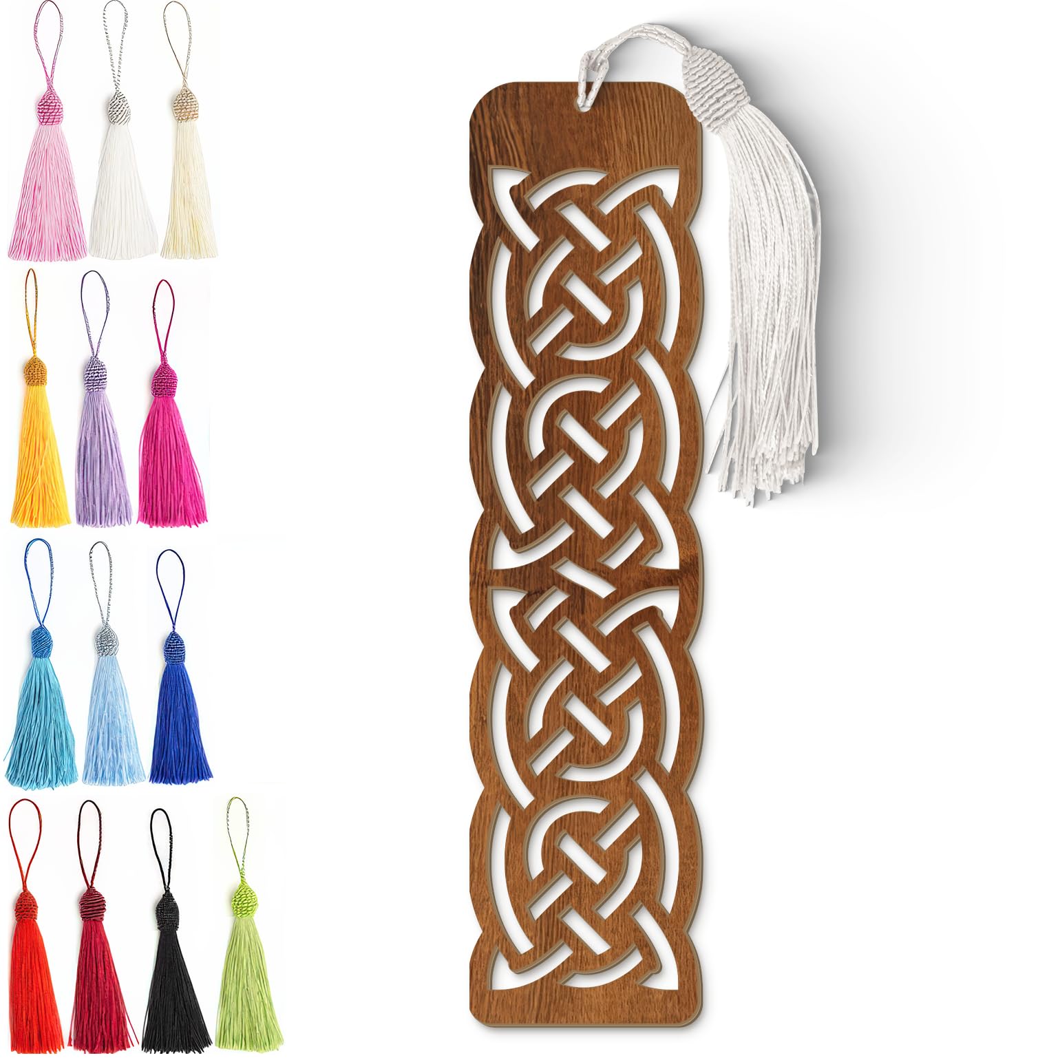 Celtic Wooden Bookmark – Laser Cut Knot Design with Dark Wood Grain Tassel
