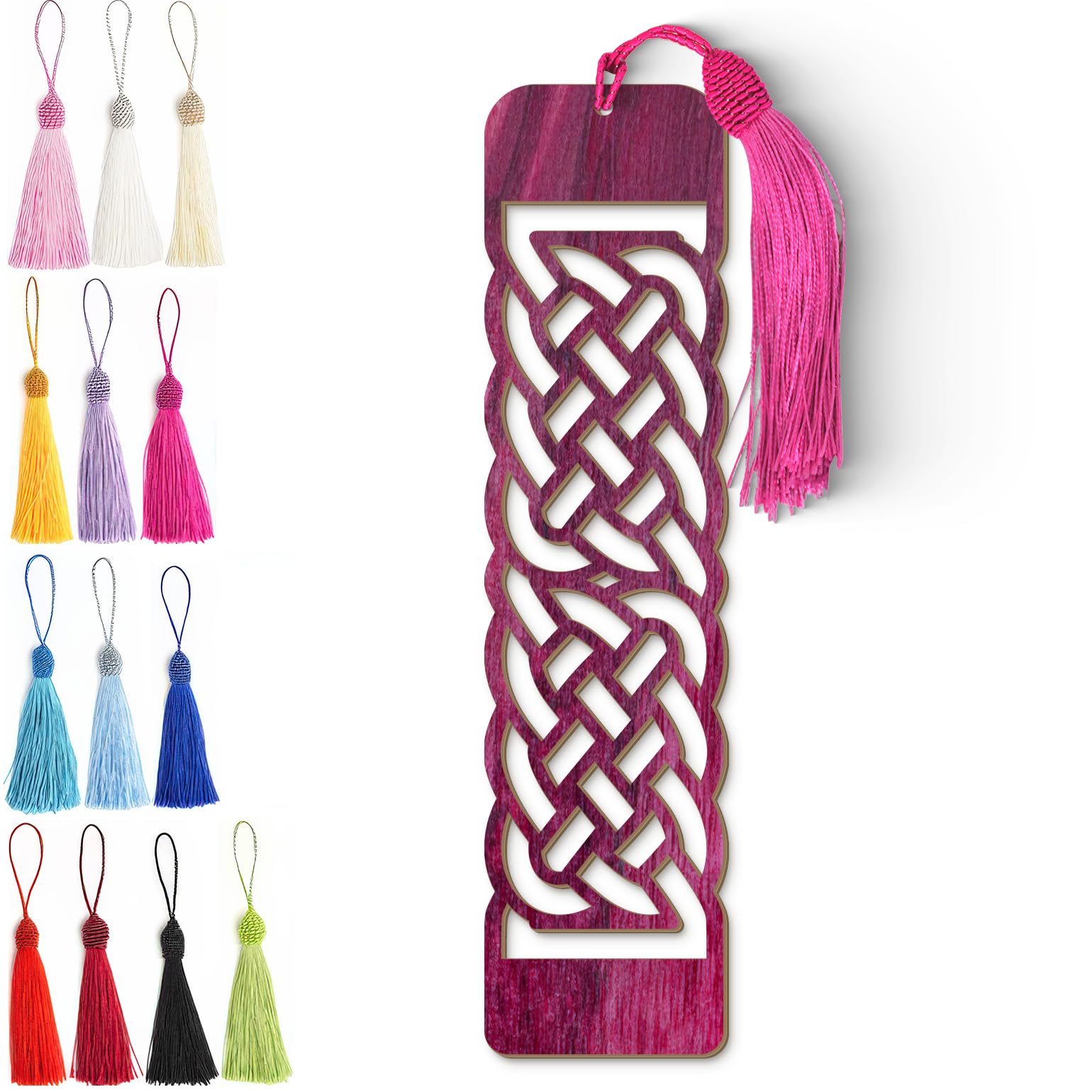 Celtic Wooden Bookmark – Laser Cut Purple Wood Grain With Tassel, Handmade Knotwork