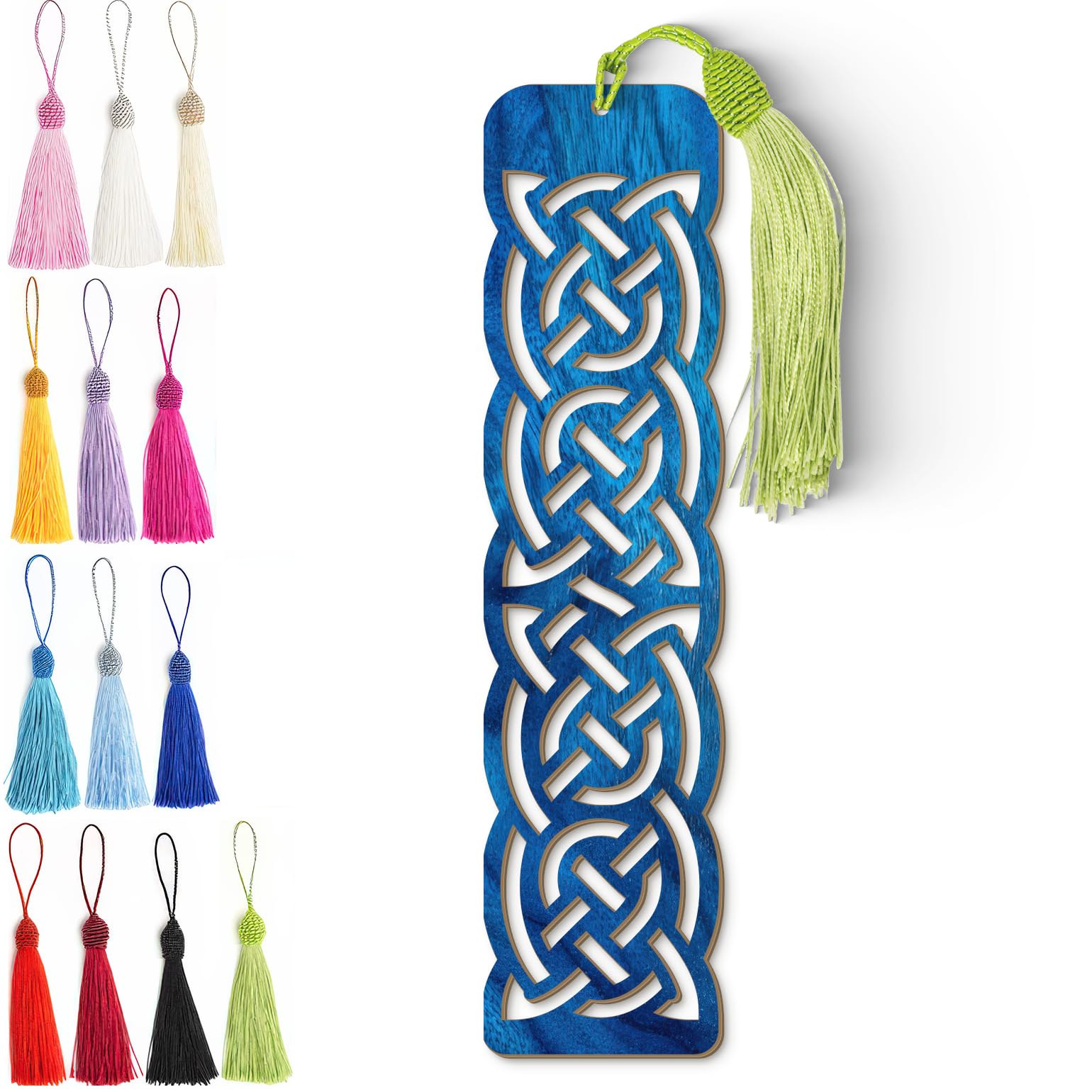 Celtic Wooden Bookmark – Handmade Laser Cut Blue Wood Knot Design with Tassel