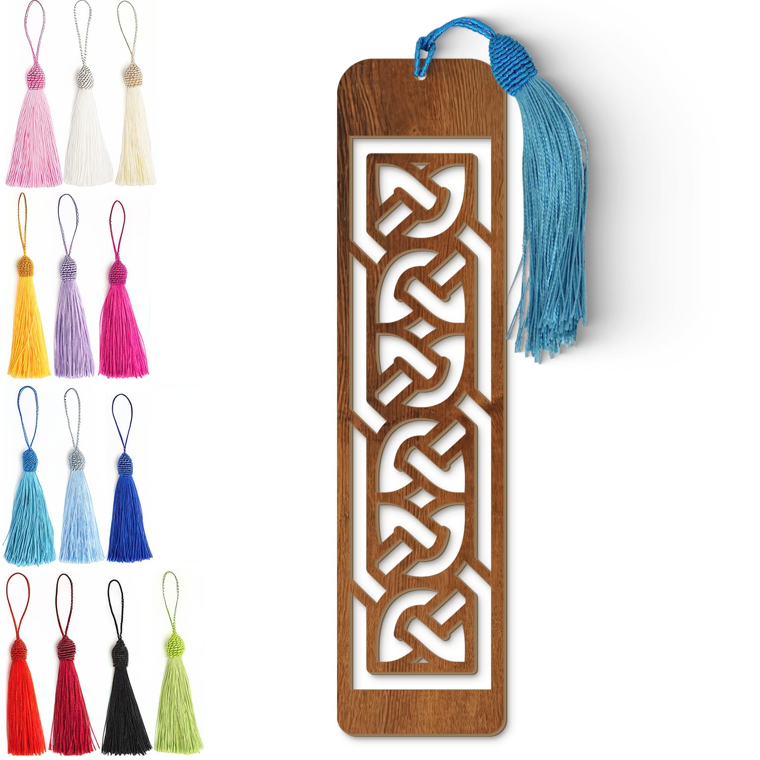 Celtic Wooden Bookmark – Laser Cut Interlocking Knot Design | Dark Wood Finish Tassel