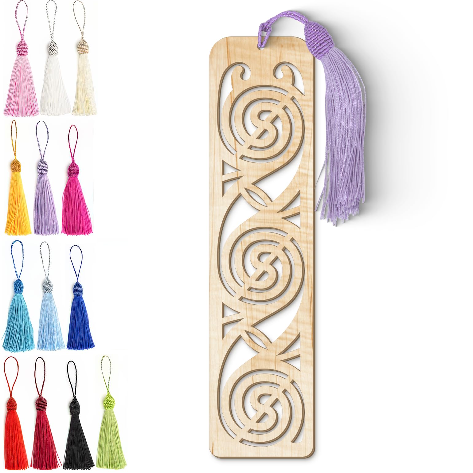 Celtic Wooden Bookmark – Laser Cut Triskele Design with Tassel | Light Wood Finish