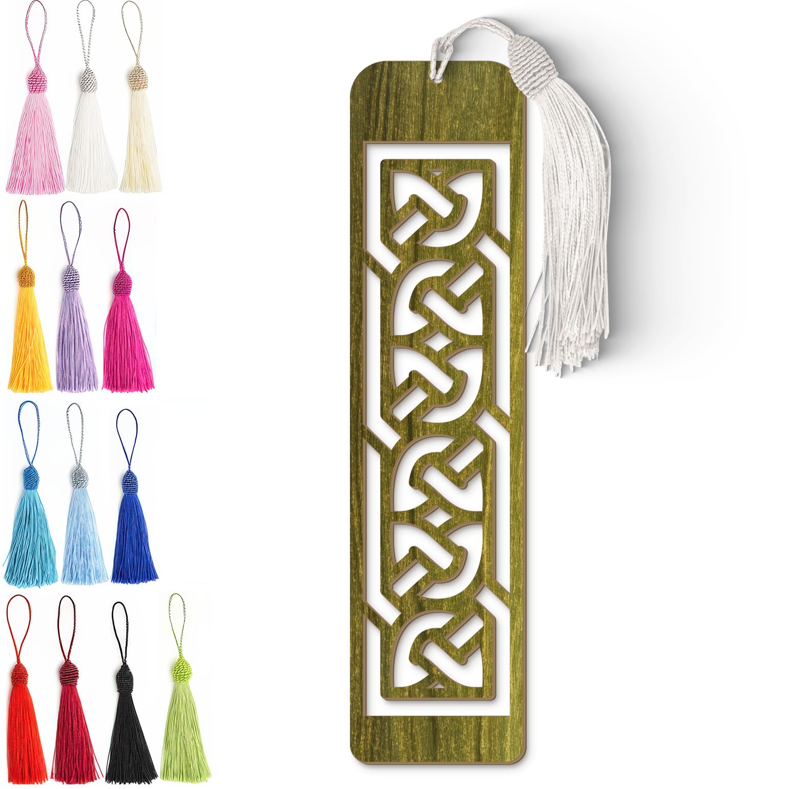 Celtic Wooden Bookmark – Laser Cut Interlocking Knot Design with Olive Green Finish