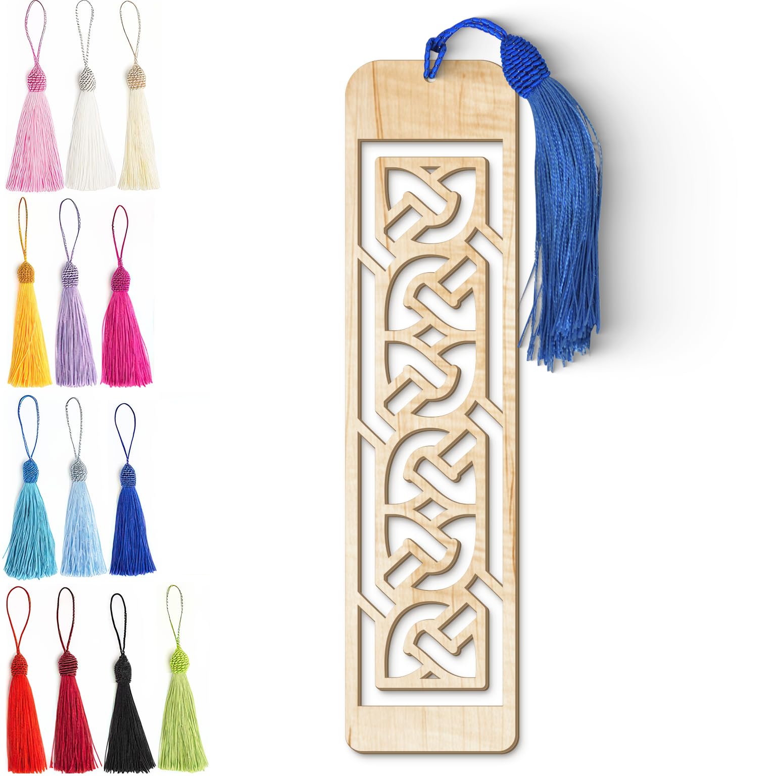 Celtic Wooden Bookmark – Laser Cut Interlocking Knot Design | Silky Tassel