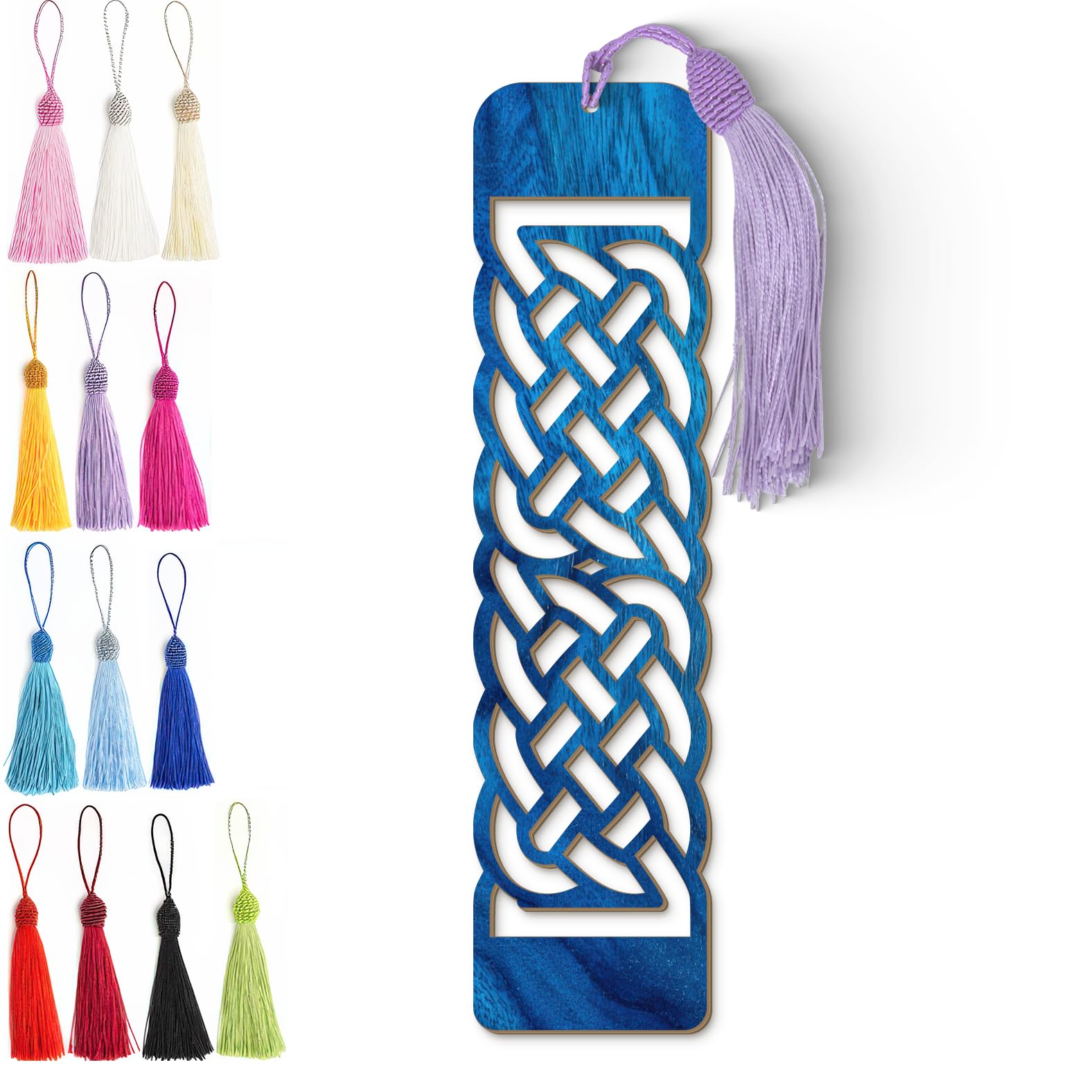 Celtic Wooden Bookmark – Laser Cut Blue Wood Grain Bookmark with Silky Tassel