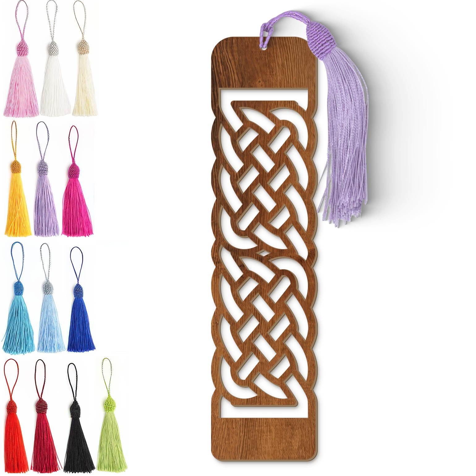 Celtic Wooden Bookmark – Handmade Laser Cut Dark Wood Grain Design with Tassel