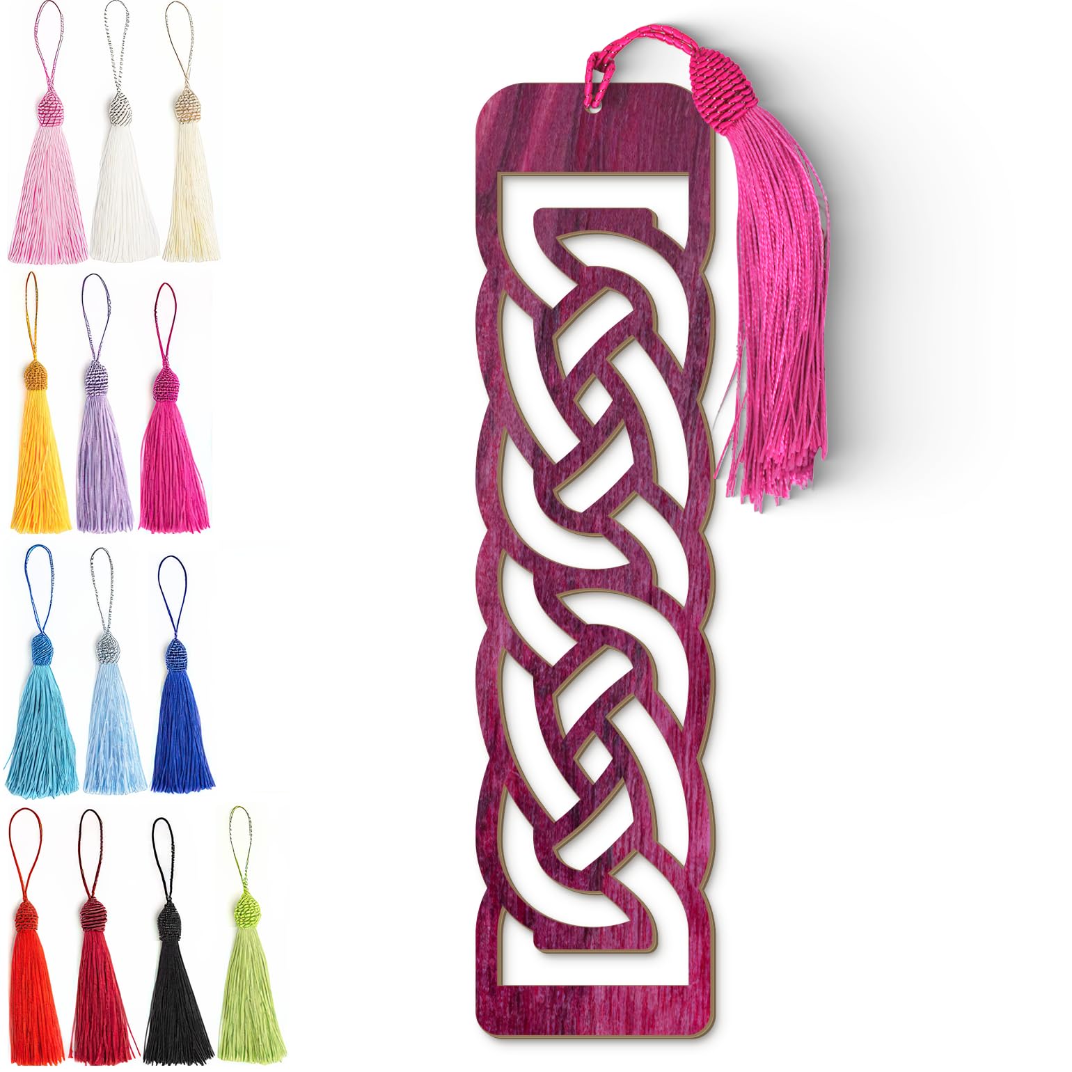 Celtic Wooden Bookmark – Laser Cut Interlocking Knot Design with Purple Wood Finish & Tassel