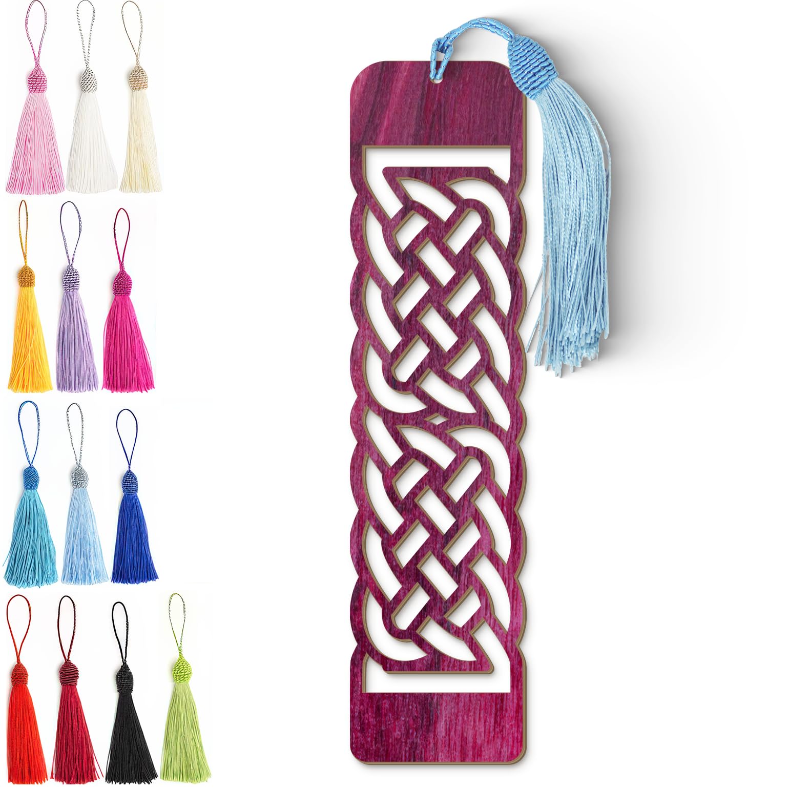 Celtic Wooden Bookmark – Laser Cut Purple Wood Grain With Tassel, Handmade Knotwork