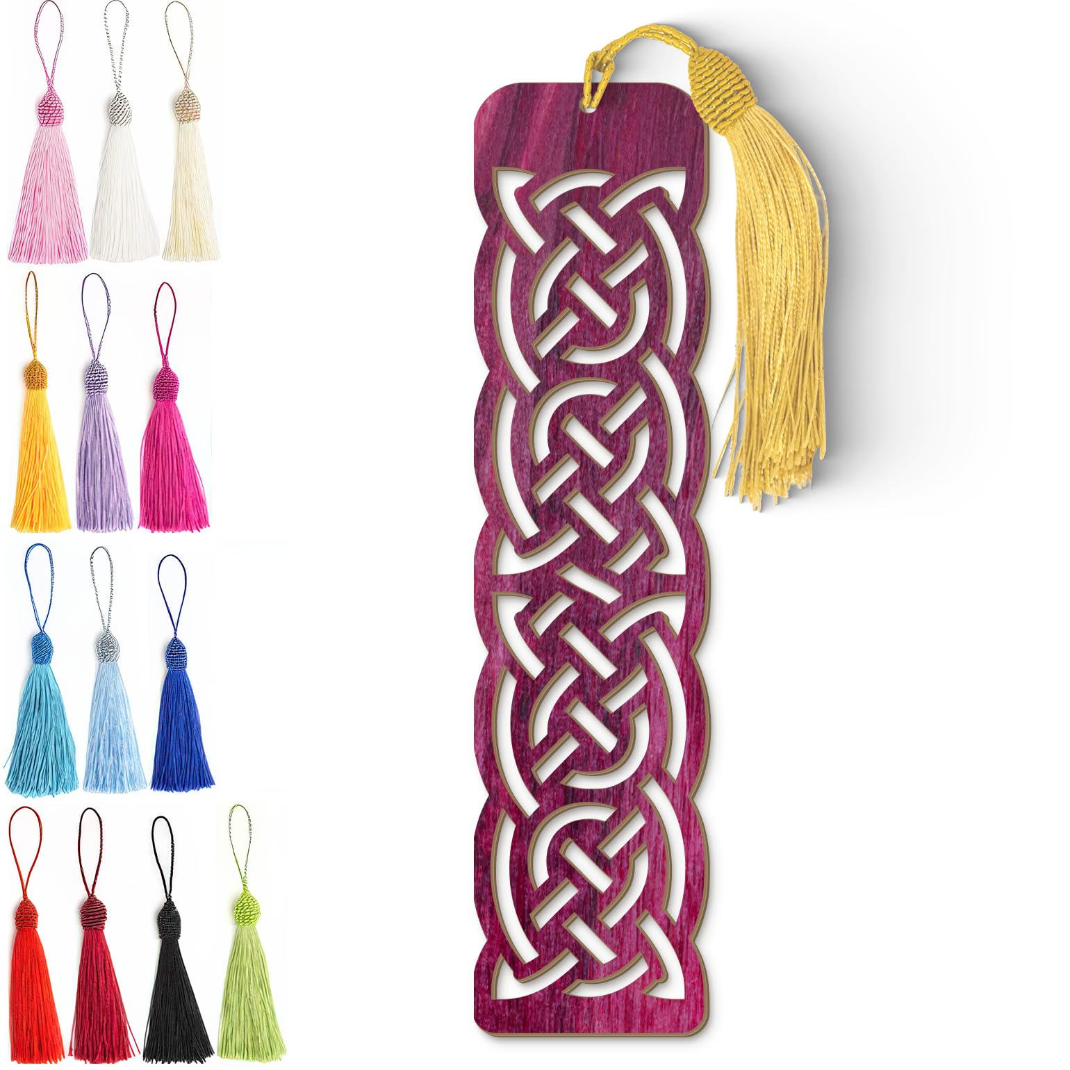 Celtic Wooden Bookmark – Laser Cut Purple Wood Grain With Tassel, Handmade