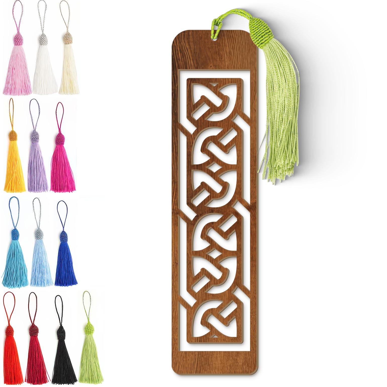 Celtic Wooden Bookmark – Laser Cut Interlocking Knot Design | Dark Wood Finish Tassel