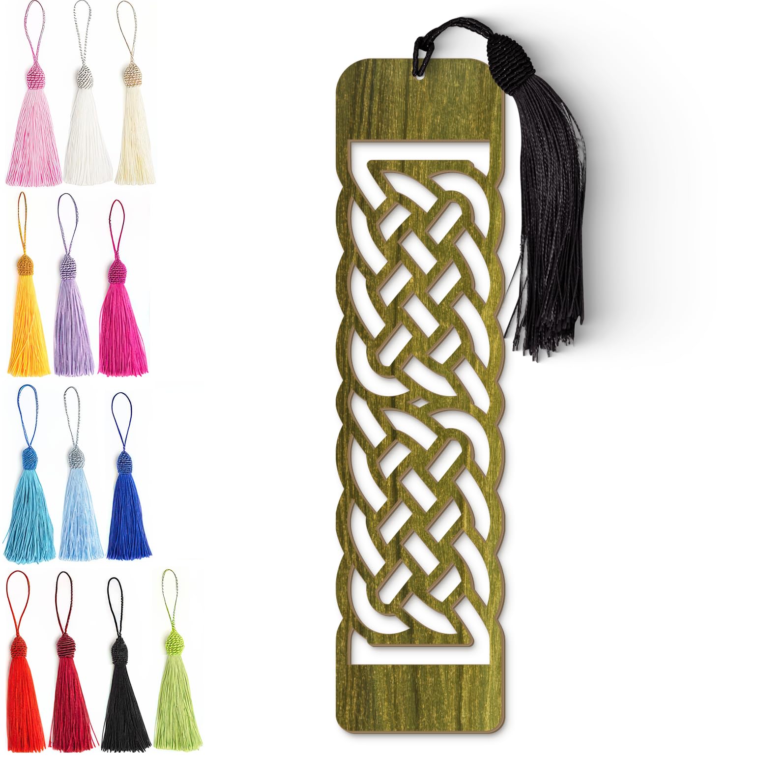 Celtic Wooden Bookmark – Intricate Laser Cut Knot Design with Silky Tassel