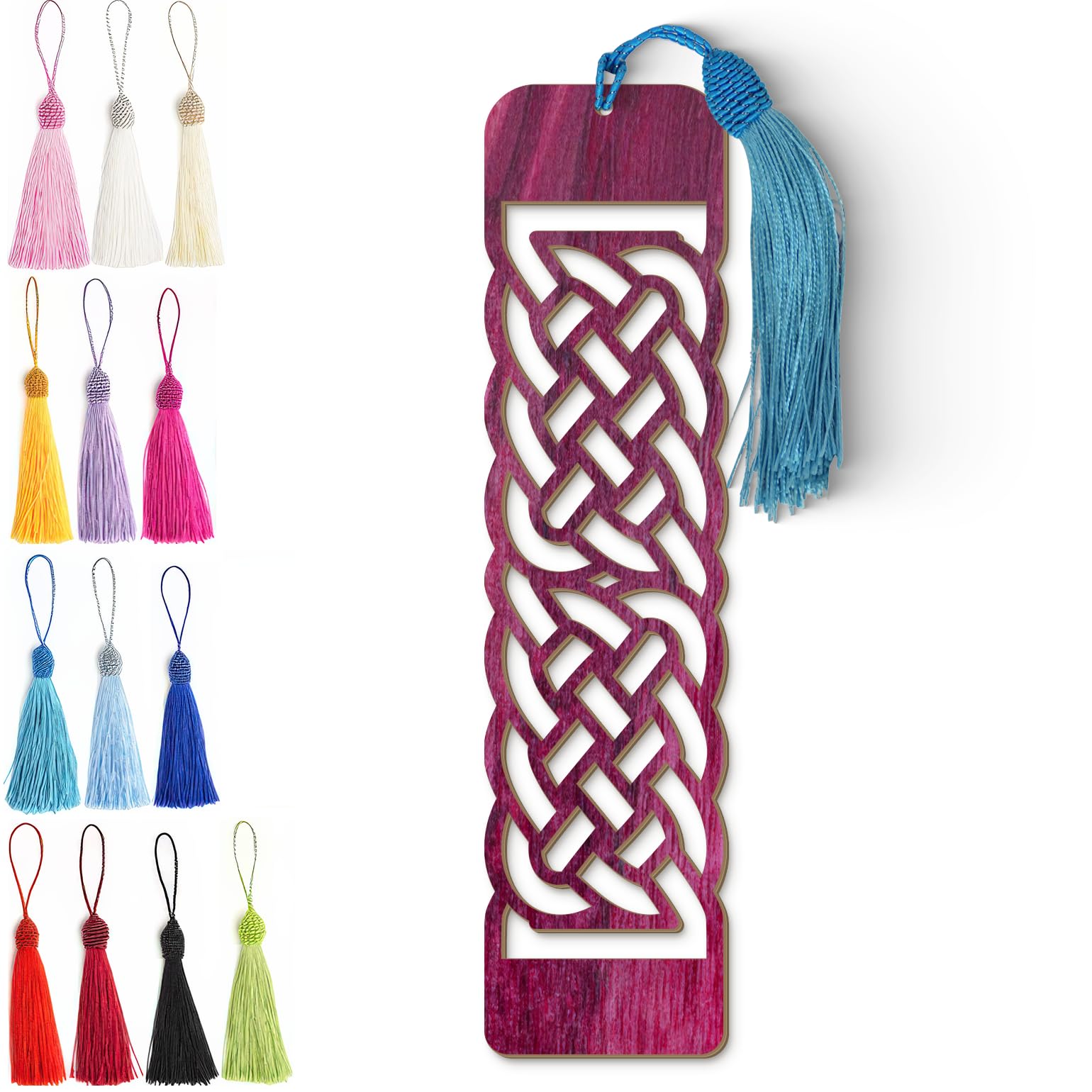 Celtic Wooden Bookmark – Laser Cut Purple Wood Grain With Tassel, Handmade Knotwork