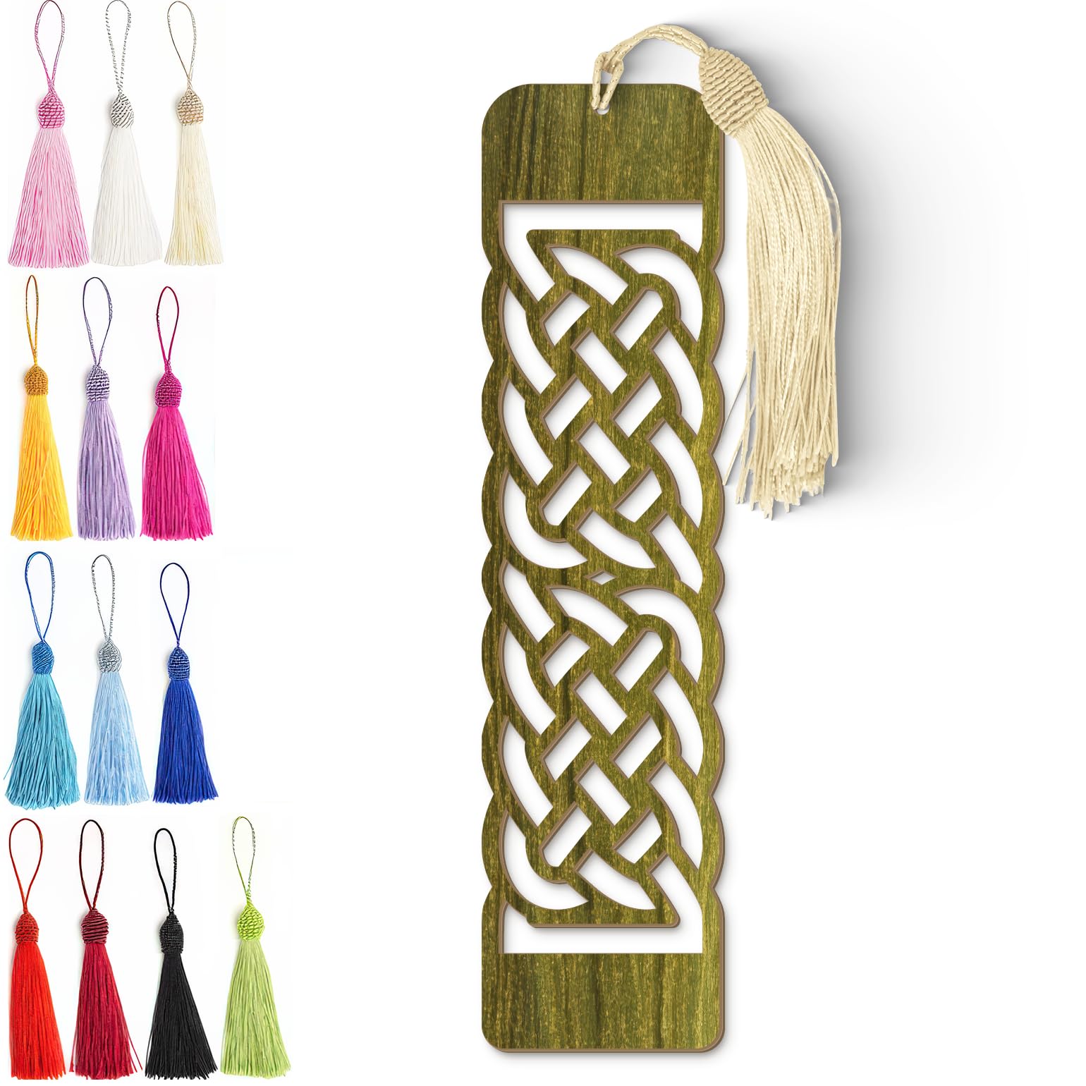 Celtic Wooden Bookmark – Intricate Laser Cut Knot Design with Silky Tassel