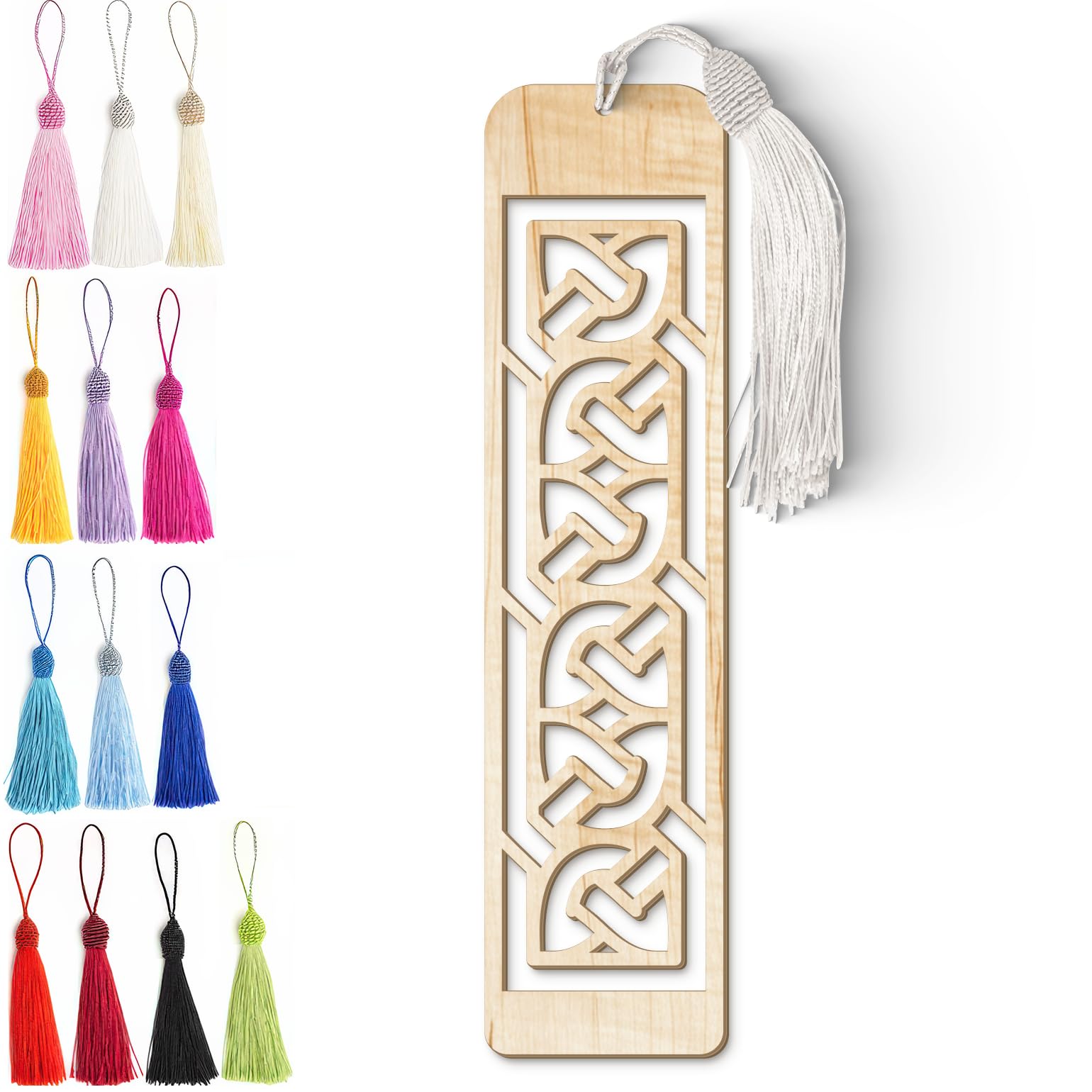 Celtic Wooden Bookmark – Laser Cut Interlocking Knot Design | Silky Tassel