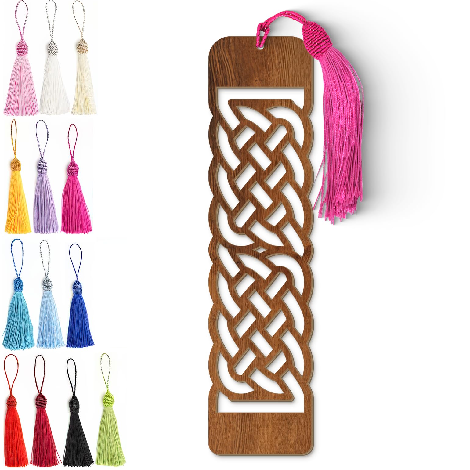 Celtic Wooden Bookmark – Handmade Laser Cut Dark Wood Grain Design with Tassel