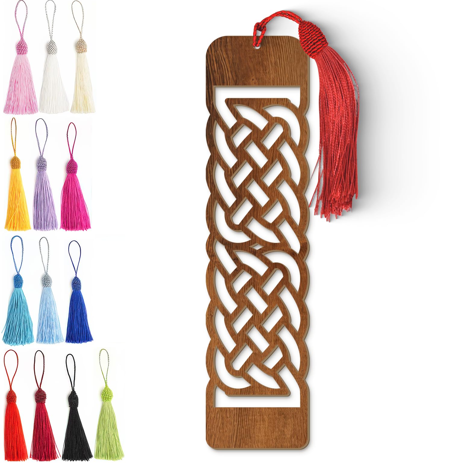 Celtic Wooden Bookmark – Handmade Laser Cut Dark Wood Grain Design with Tassel