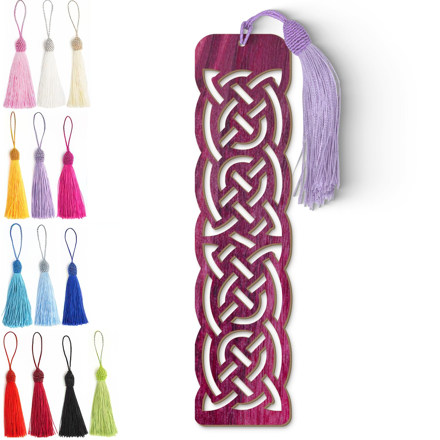 Celtic Wooden Bookmark – Laser Cut Purple Wood Grain With Tassel, Handmade