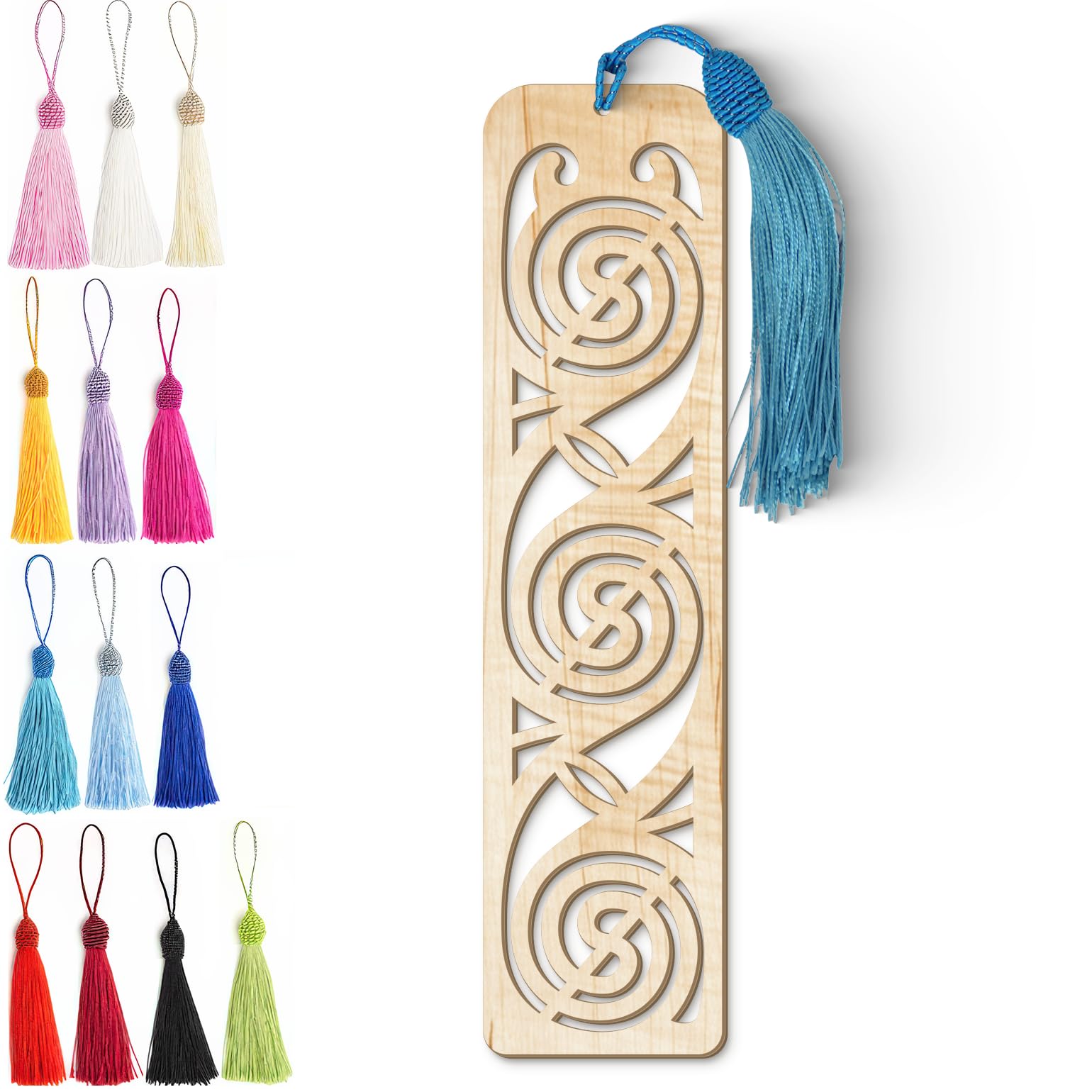 Celtic Wooden Bookmark – Laser Cut Triskele Design with Tassel | Light Wood Finish