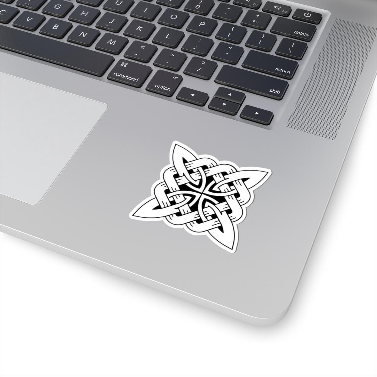 Celtic Cross Sticker – Traditional Knotwork Decal With Leaf Motif Design, Glossy Vinyl