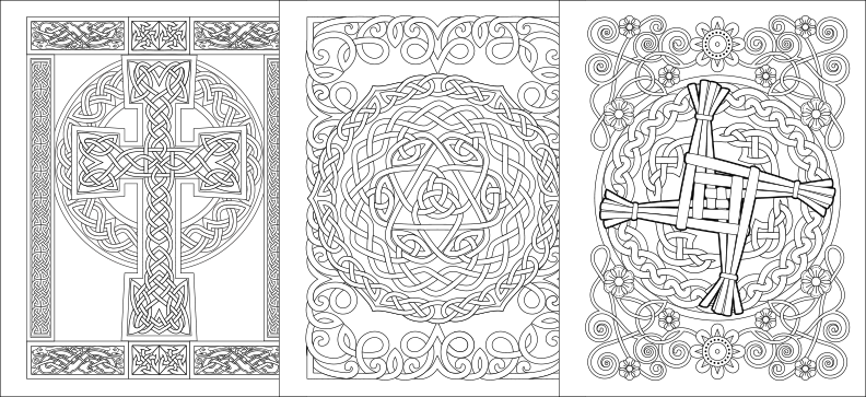 a set of three coloring pages with celtic designs