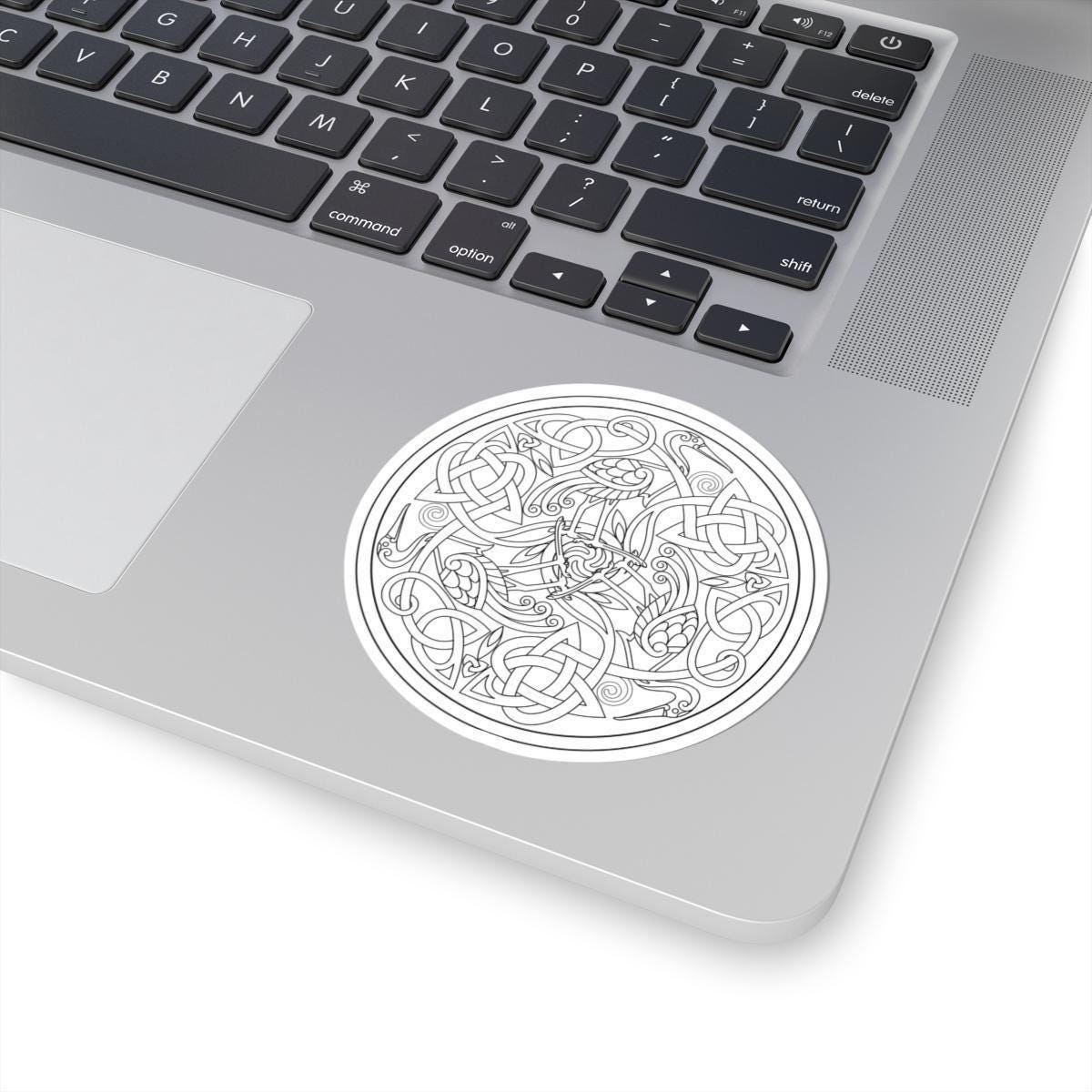 Celtic Crane Sticker - Intricate Spiral Pattern Vinyl Decal With Traditional Mandala Design