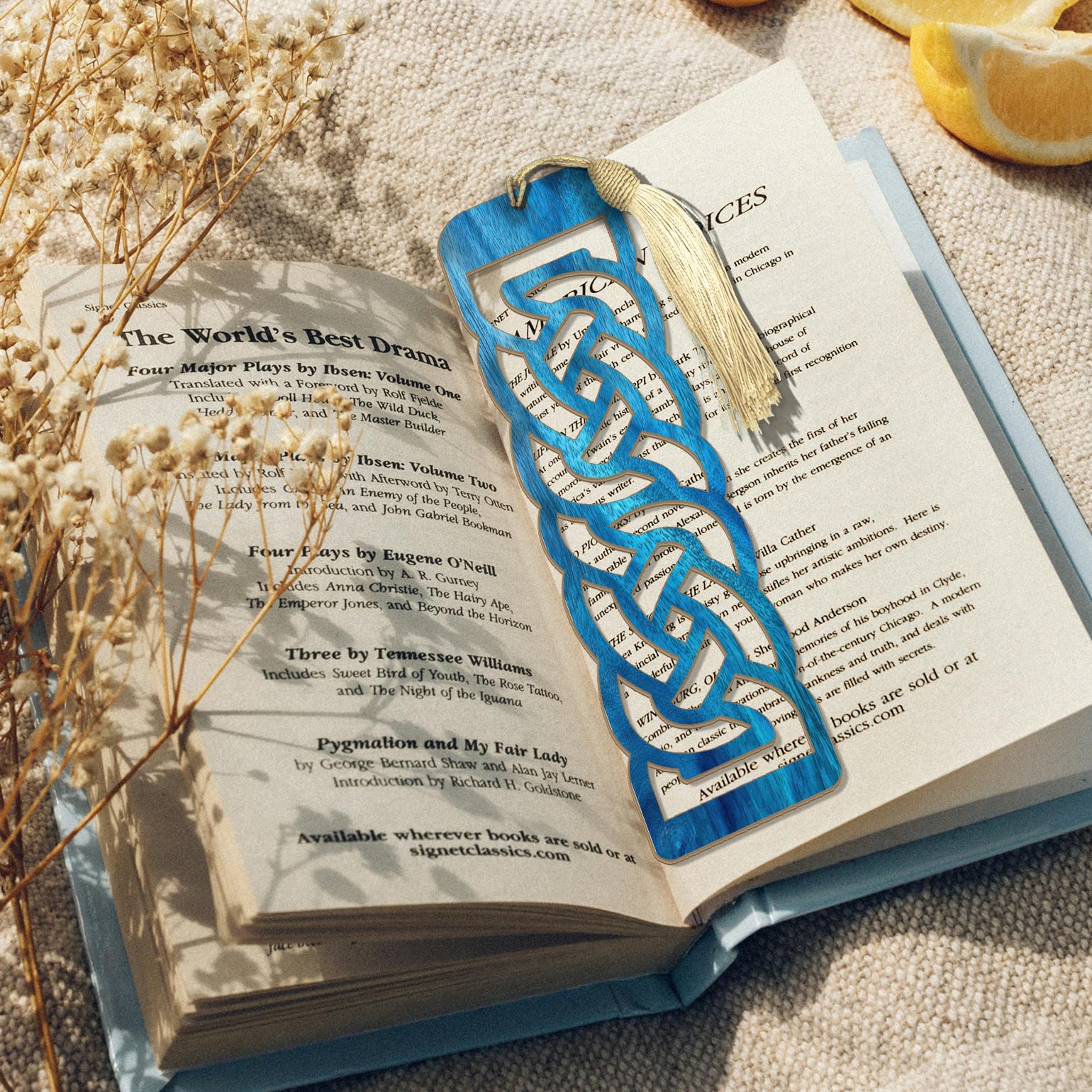 Celtic Wooden Bookmark – Laser Cut Interlocking Knot Design | Blue Wood Finish Tassel