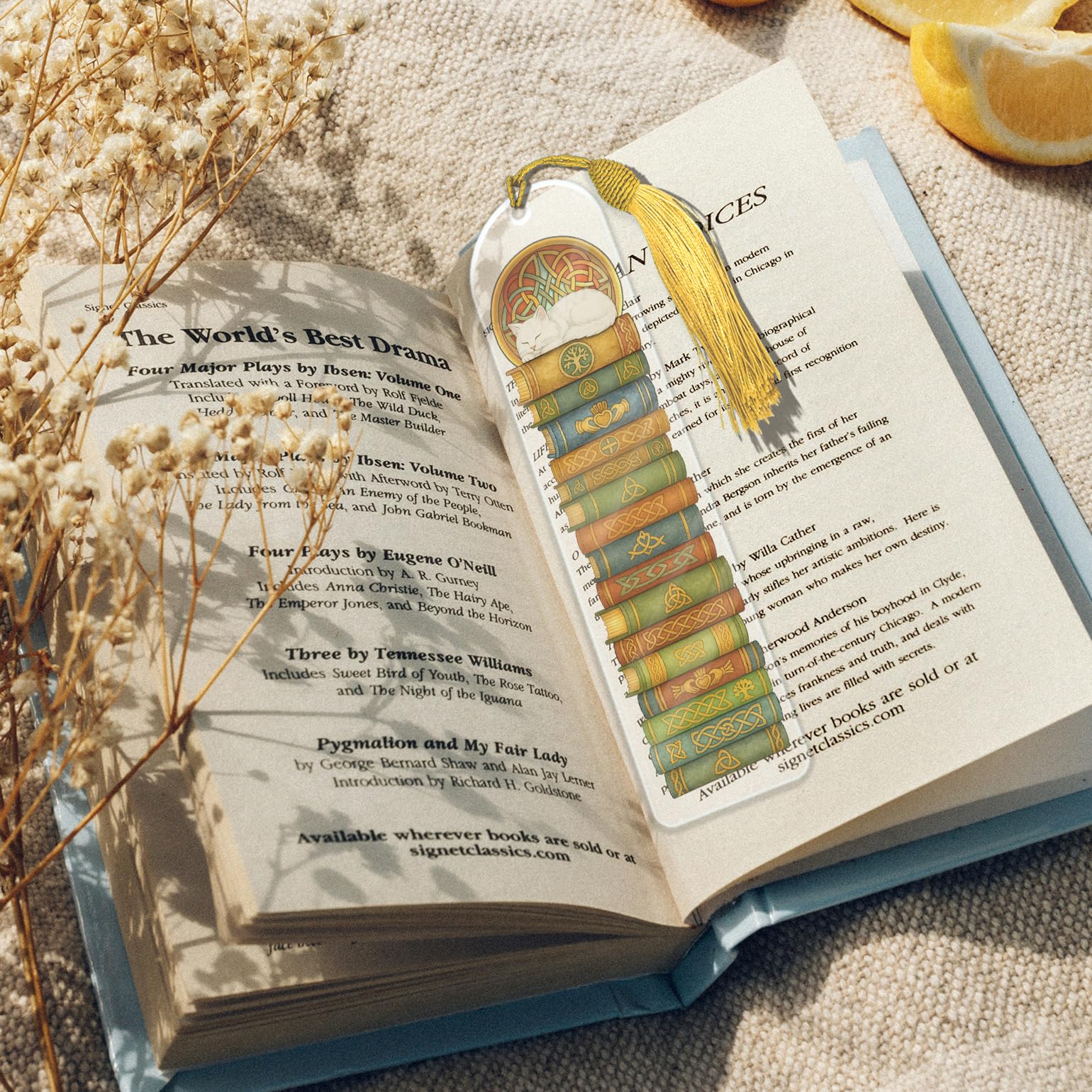 Celtic Cat Bookmark – Durable Acrylic Sleeping Cat Design with Gold Tassel