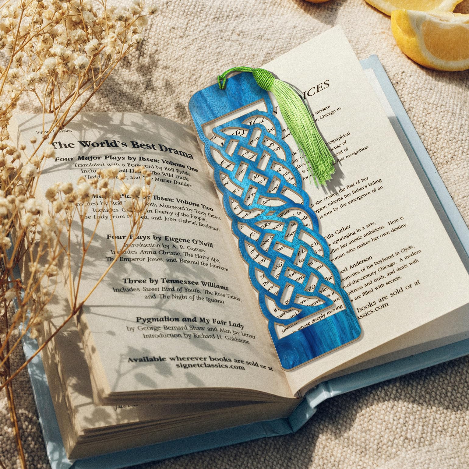 Celtic Wooden Bookmark – Laser Cut Blue Wood Grain Bookmark with Silky Tassel