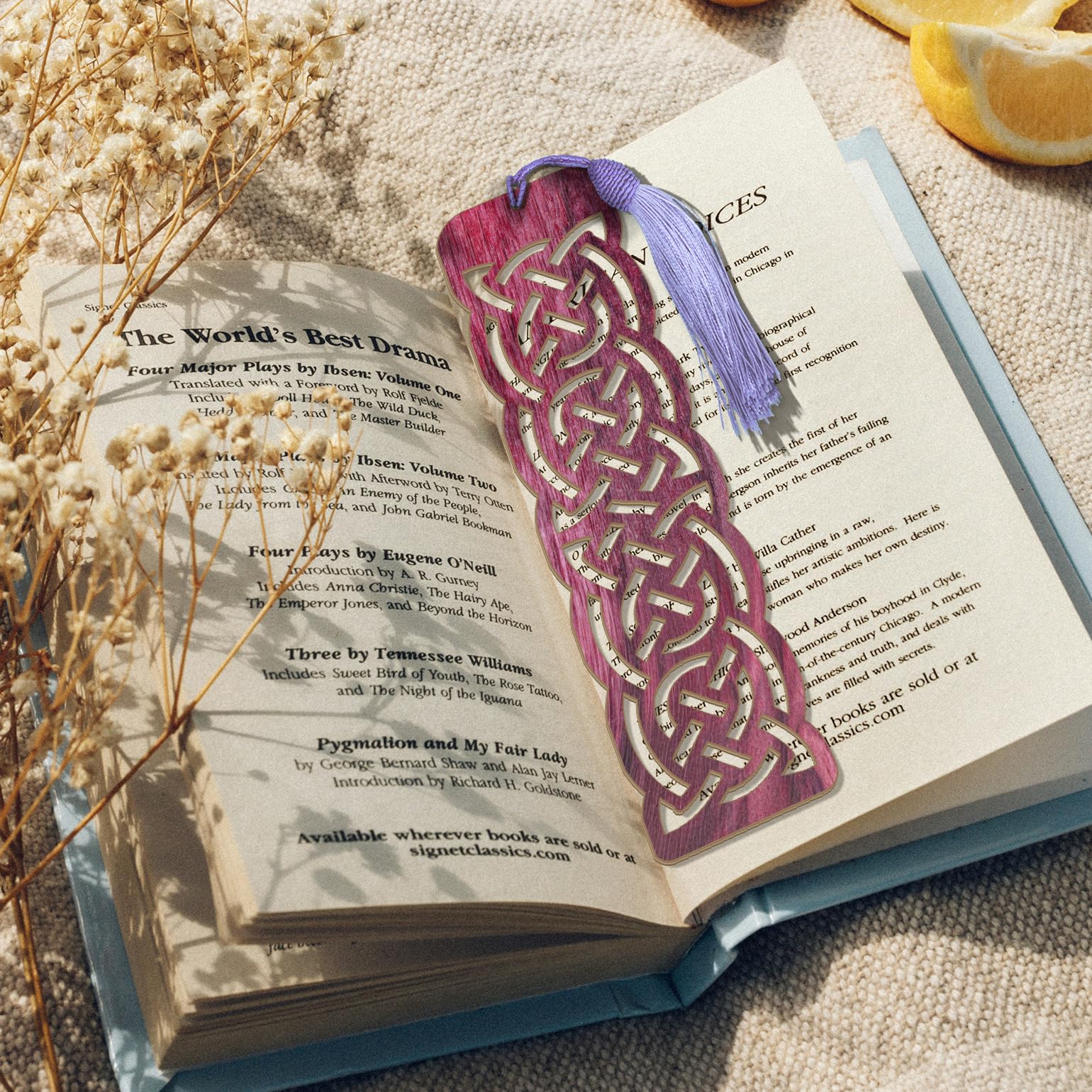 Celtic Wooden Bookmark – Laser Cut Purple Wood Grain With Tassel, Handmade
