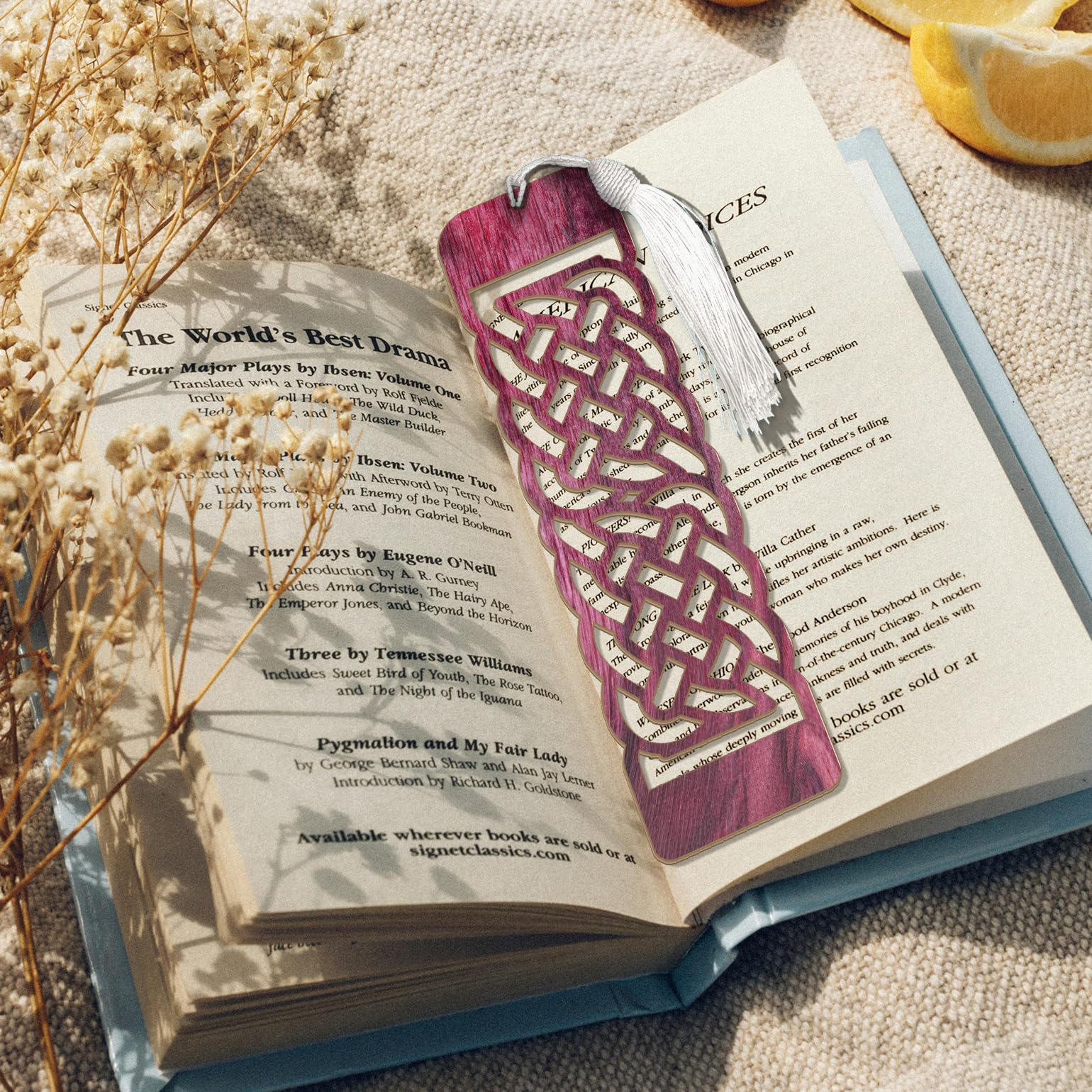 Celtic Wooden Bookmark – Laser Cut Purple Wood Grain With Tassel, Handmade Knotwork