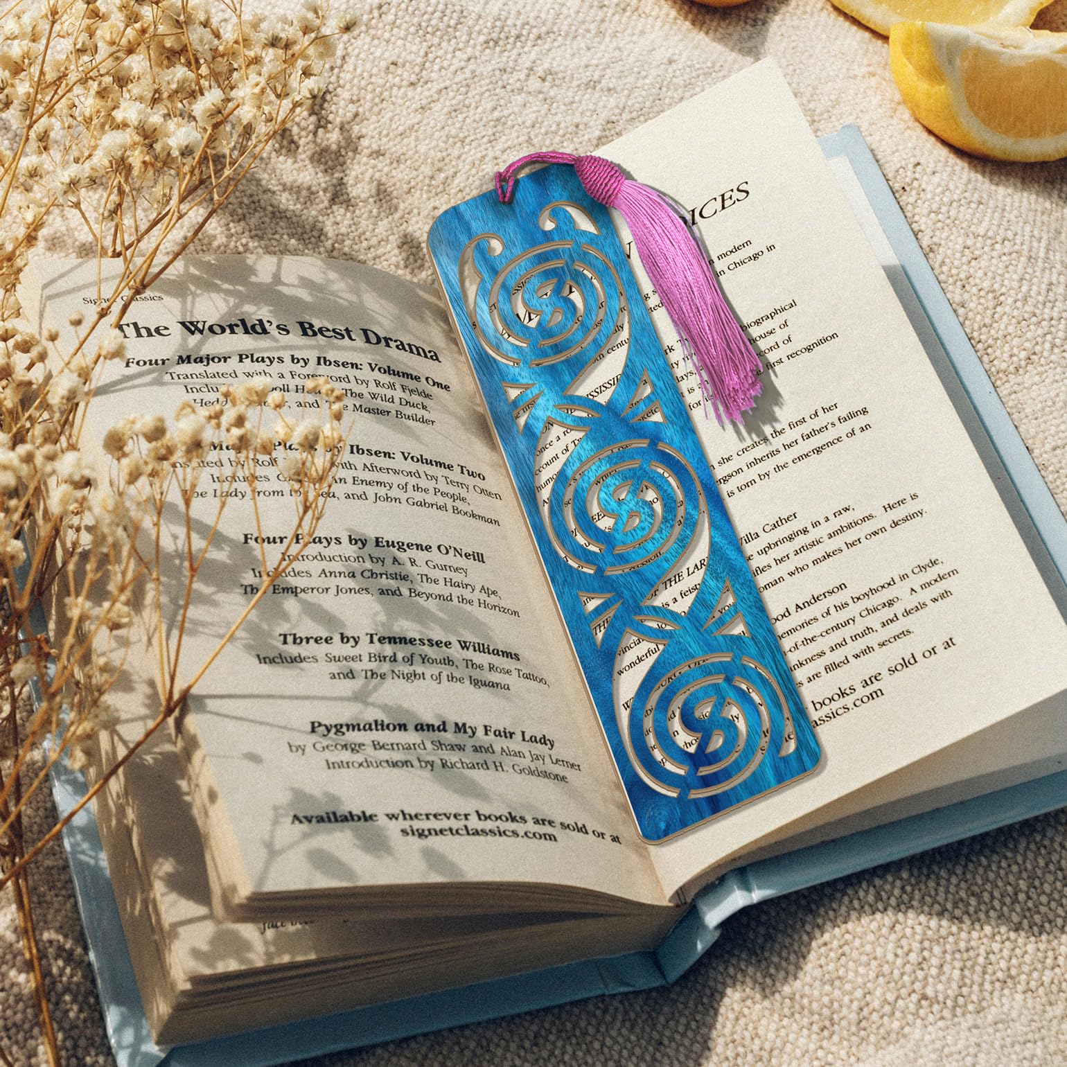 Celtic Wooden Bookmark – Laser Cut Triskele Design with Blue Wood Finish Tassel
