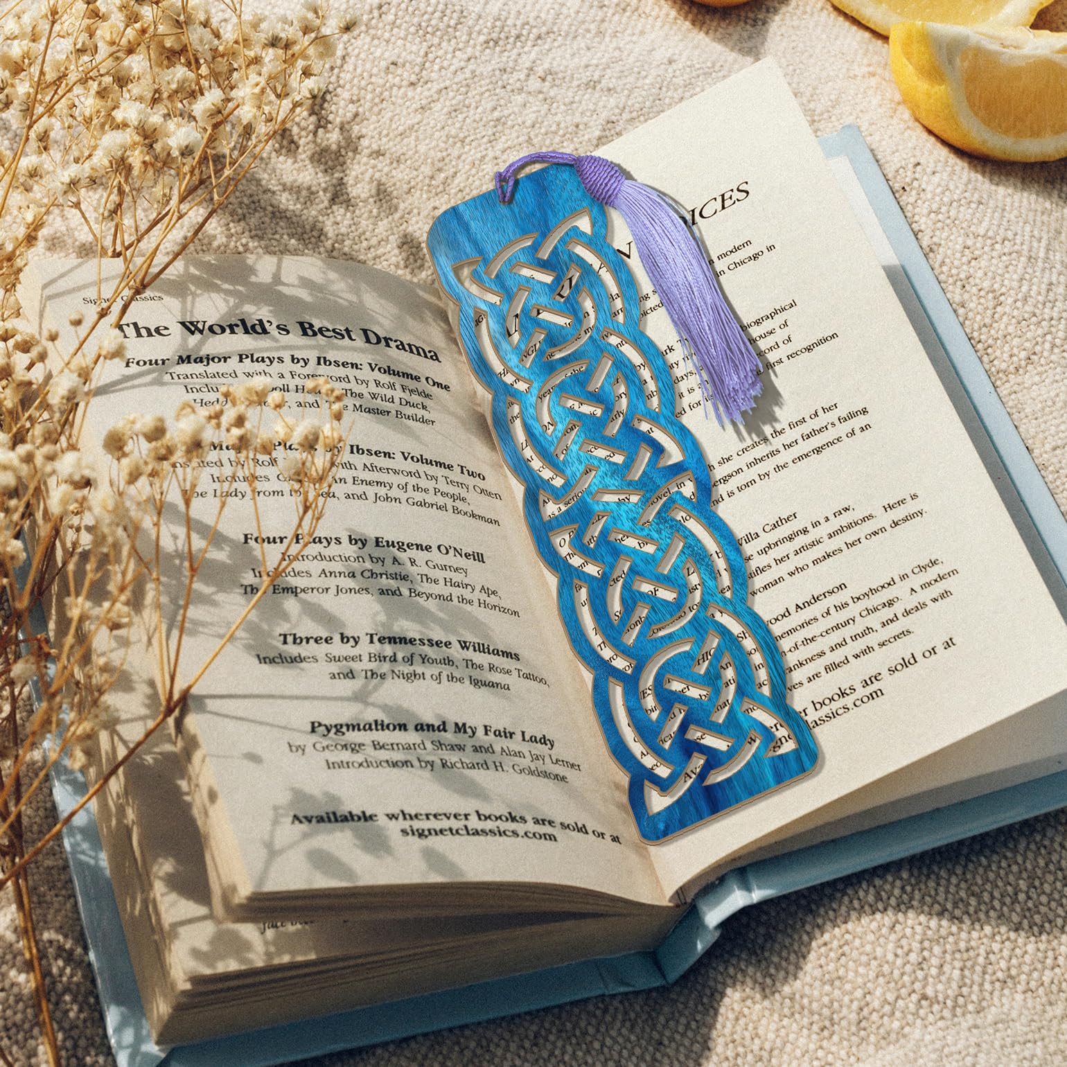 Celtic Wooden Bookmark – Handmade Laser Cut Blue Wood Knot Design with Tassel