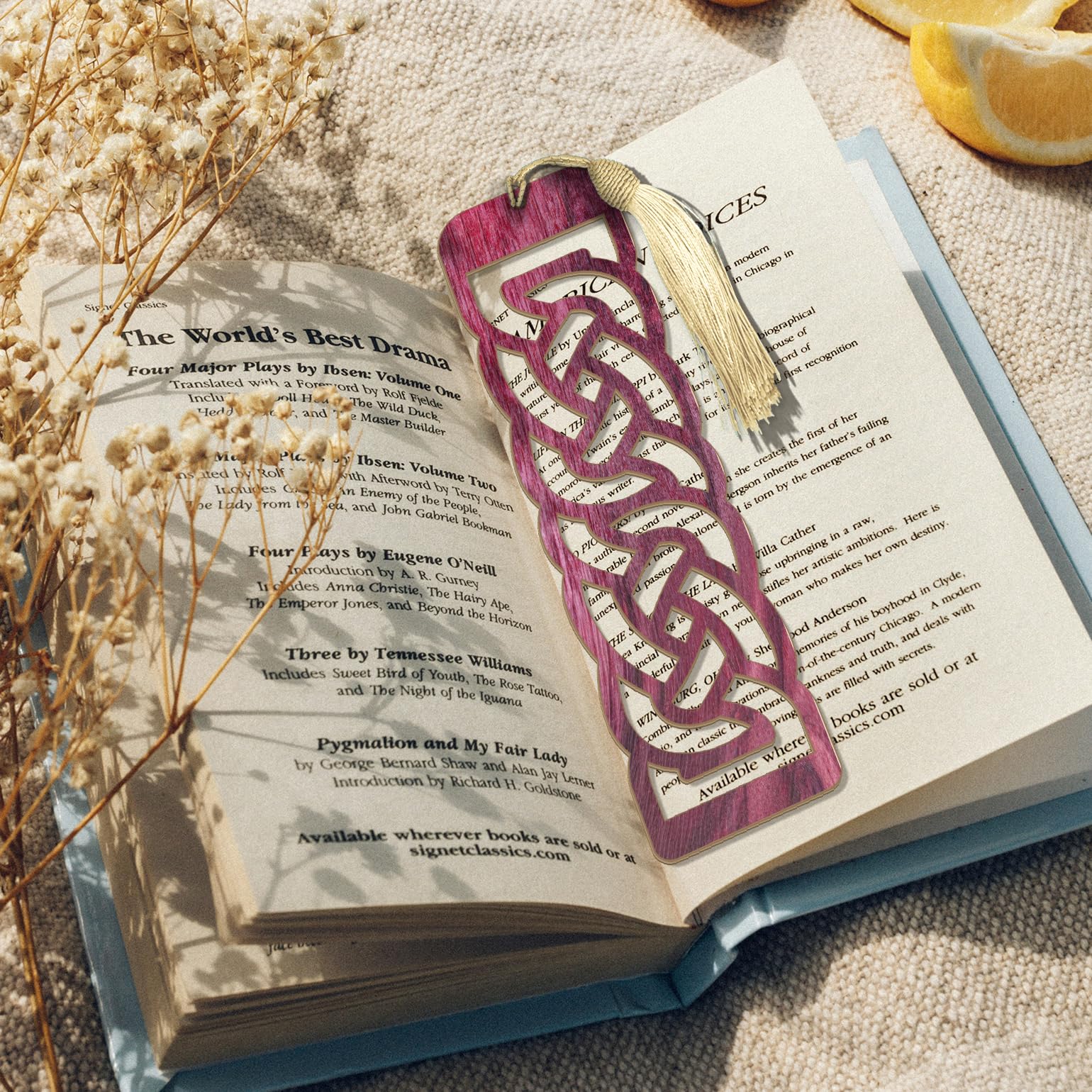 Celtic Wooden Bookmark – Laser Cut Interlocking Knot Design with Purple Wood Finish & Tassel
