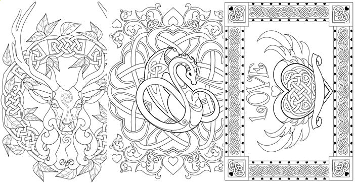 a coloring page with a dragon and flowers