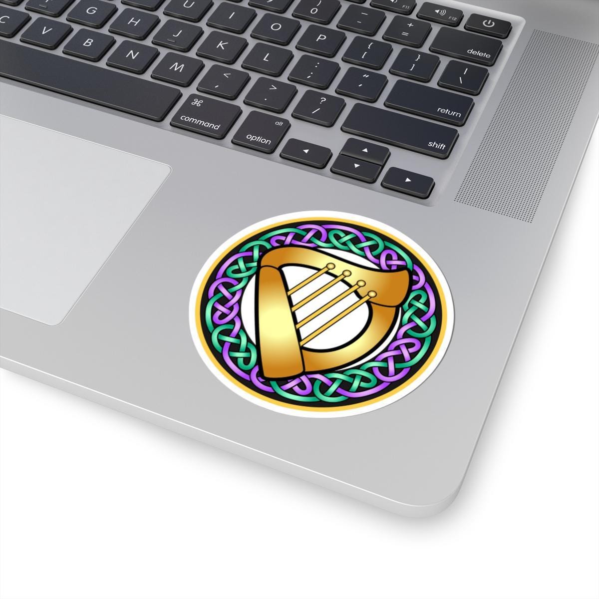 Celtic Harp Emblem - Authentic Irish Heritage Art With Knotwork Sticker Design