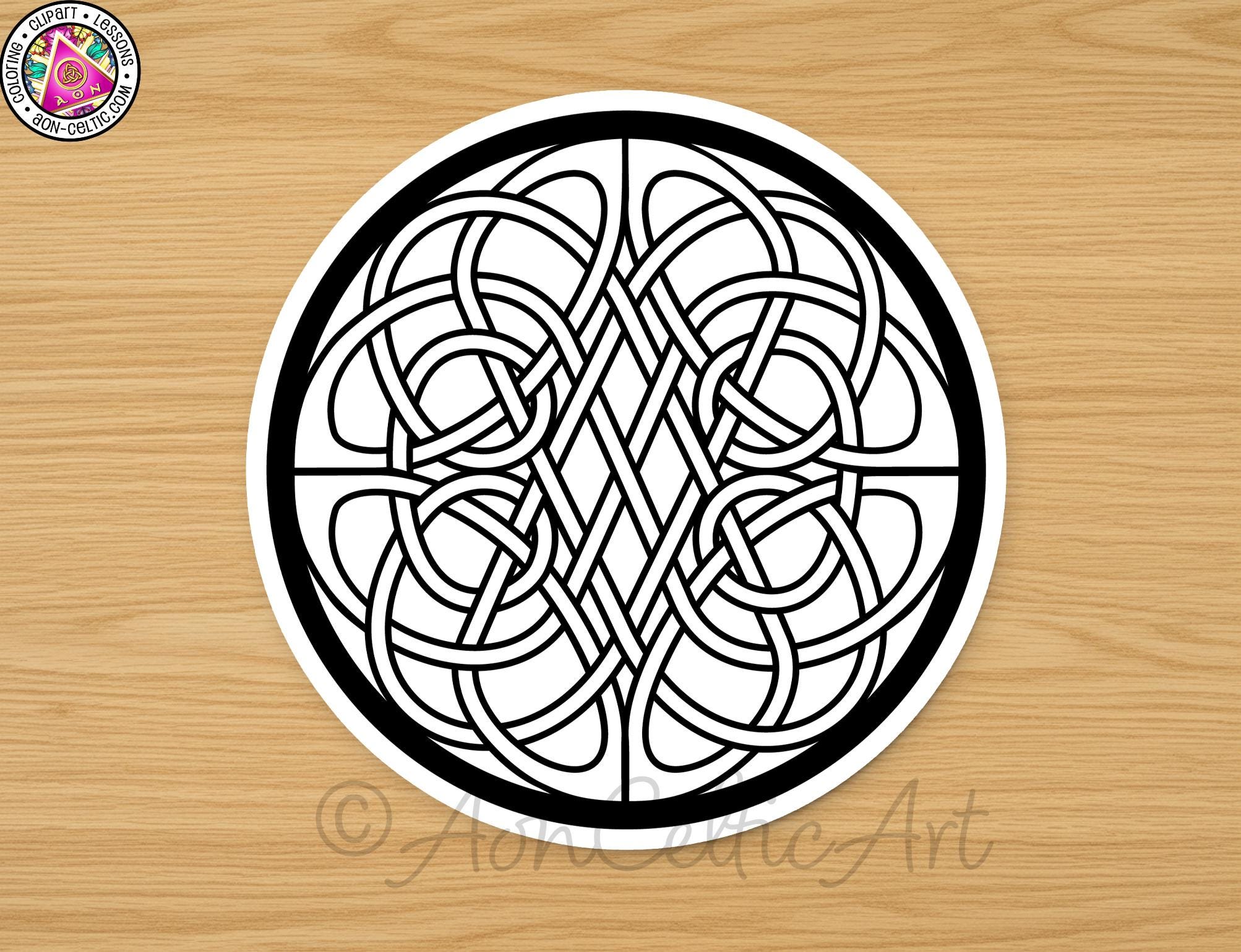 A circular design featuring intricate black and white patterns, resembling a Celtic knot or Celtic knot pattern, which is a traditional symbol associated with Irish heritage.