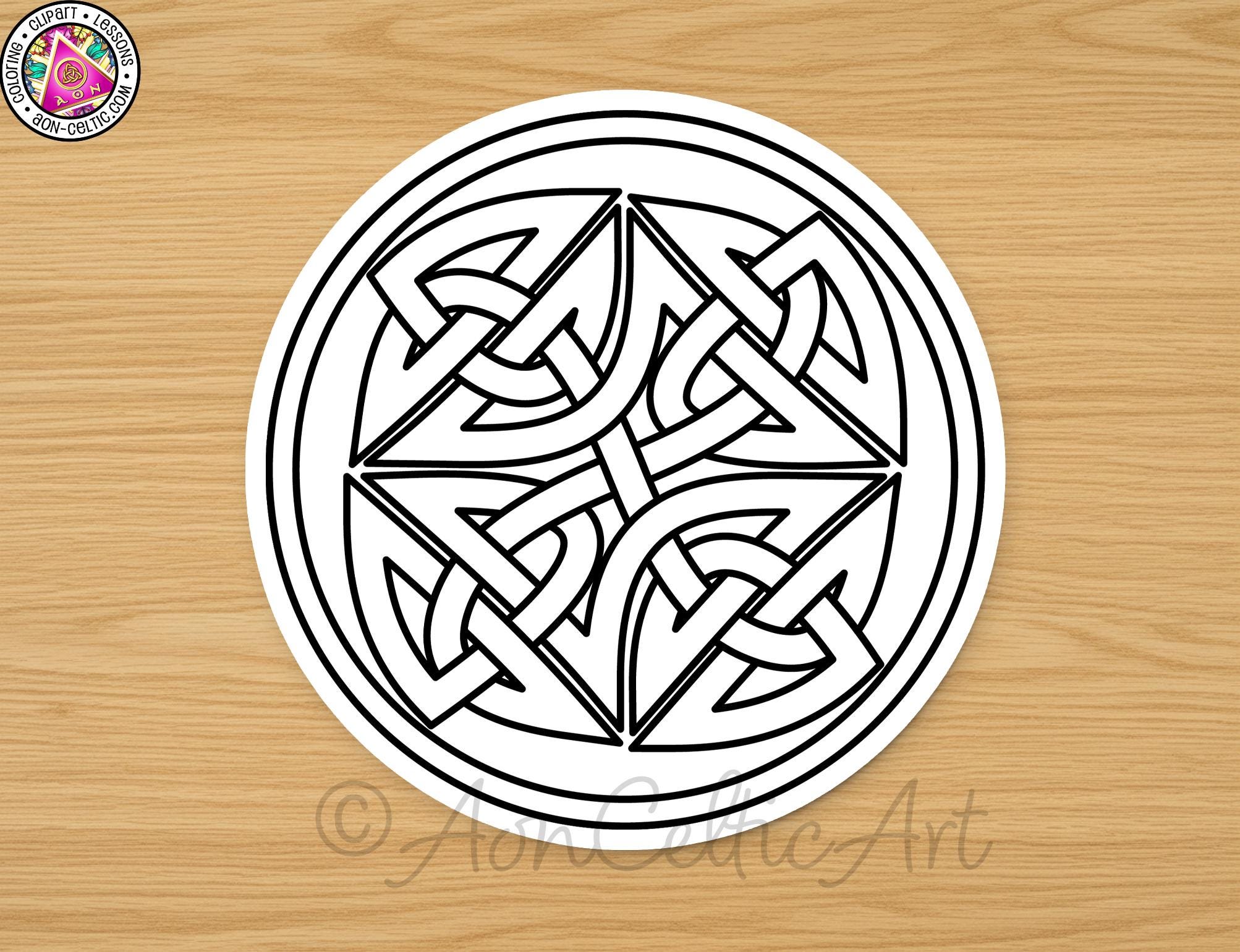 A circular design featuring a complex Celtic knot pattern, which is a traditional symbol often associated with Irish heritage.