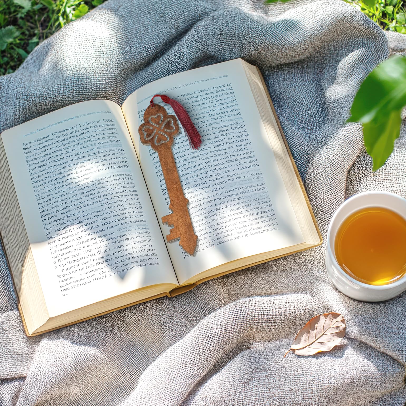 Celtic Wooden Bookmark – Woven Heart Knot with Silky Tassel | Dark Wood Grain Finish