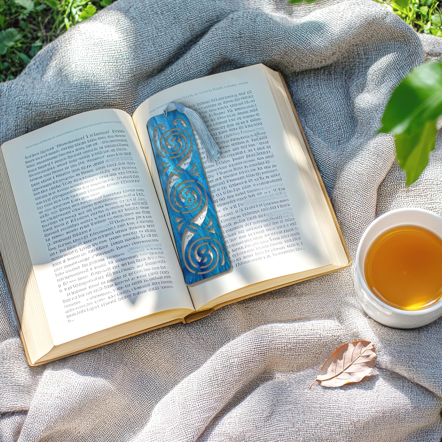 Celtic Wooden Bookmark – Laser Cut Triskele Design with Blue Wood Finish Tassel
