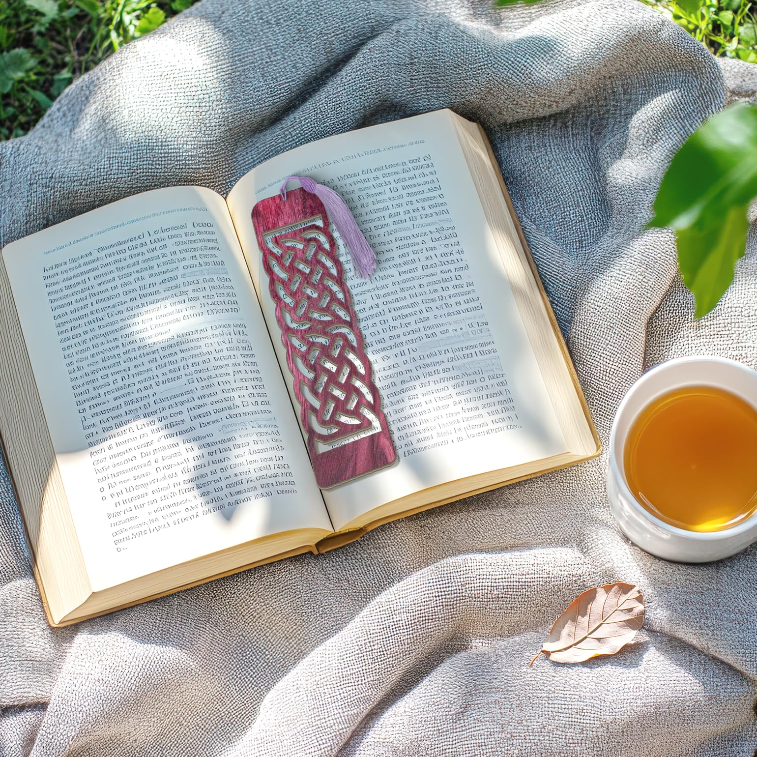 Celtic Wooden Bookmark – Laser Cut Purple Wood Grain With Tassel, Handmade Knotwork