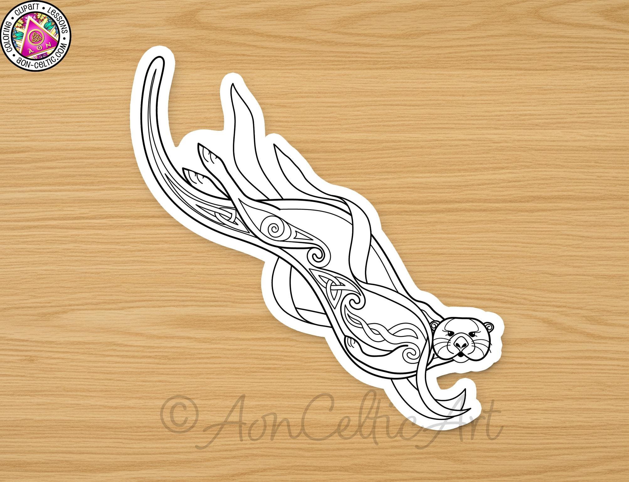 A stylized illustration of an otter or similar aquatic animal, depicted in a black and white line drawing style.